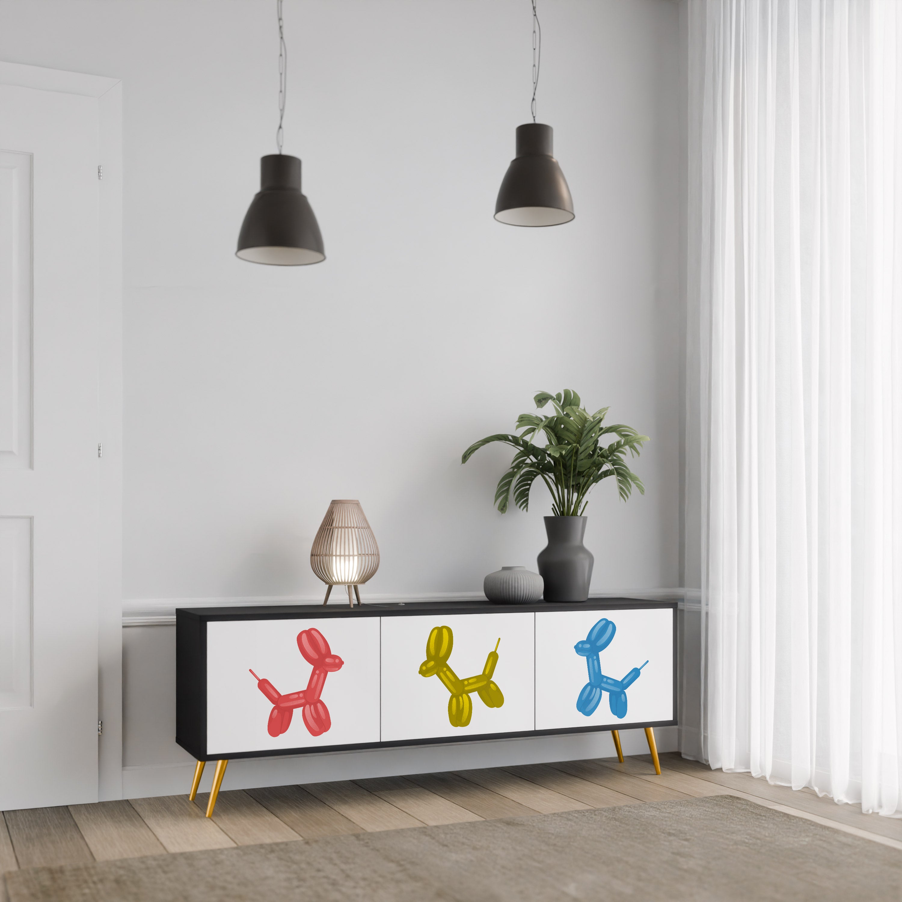 CHILDHOOD MEMORY 3-Door TV Stand in Black Finish