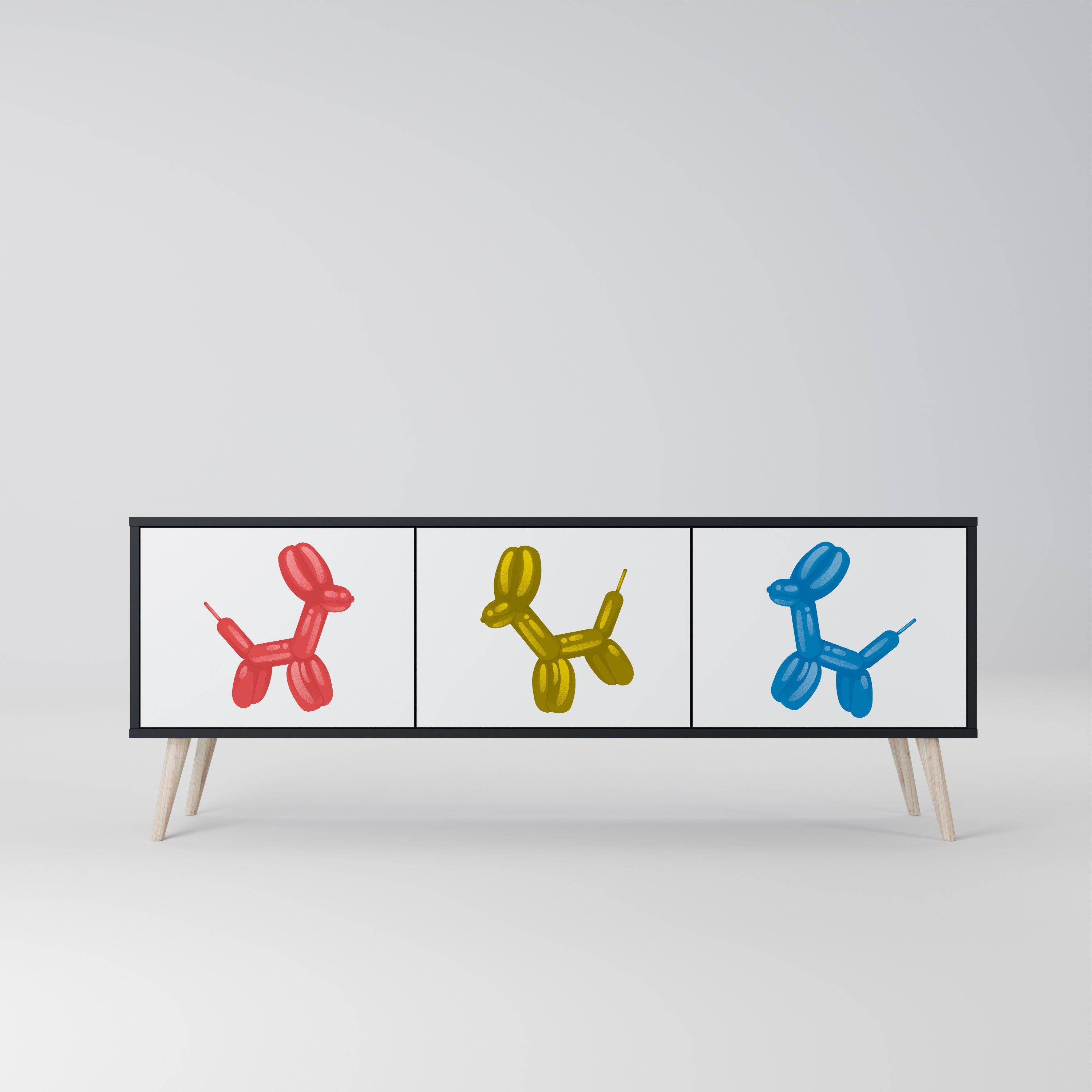 CHILDHOOD MEMORY 3-Door TV Stand in Black Finish
