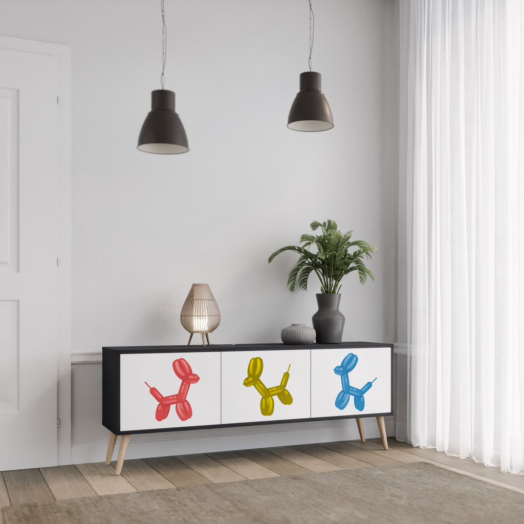 CHILDHOOD MEMORY 3-Door TV Stand in Black Finish