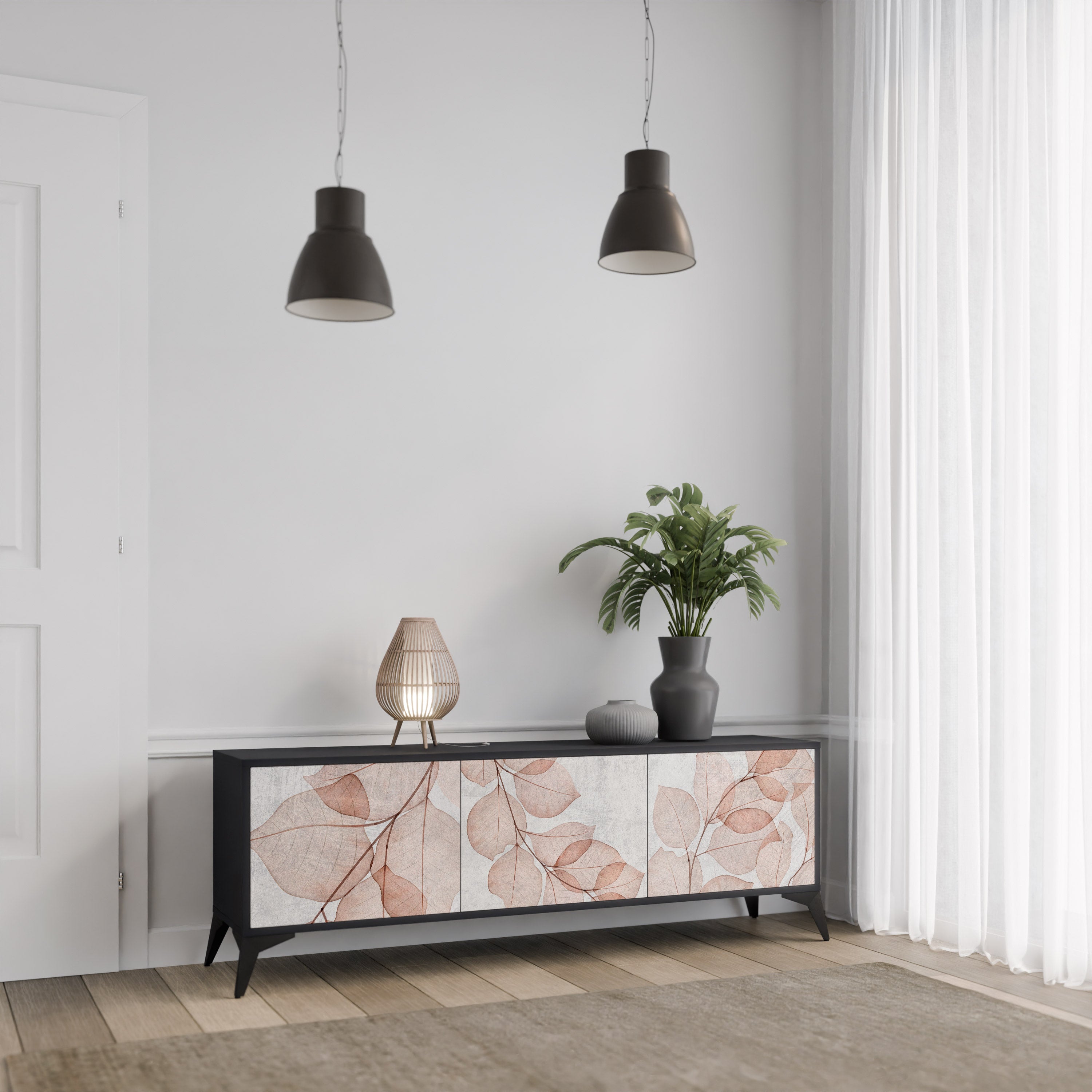 AUTUMN FRAGILITY 3-Door TV Stand in Black Finish
