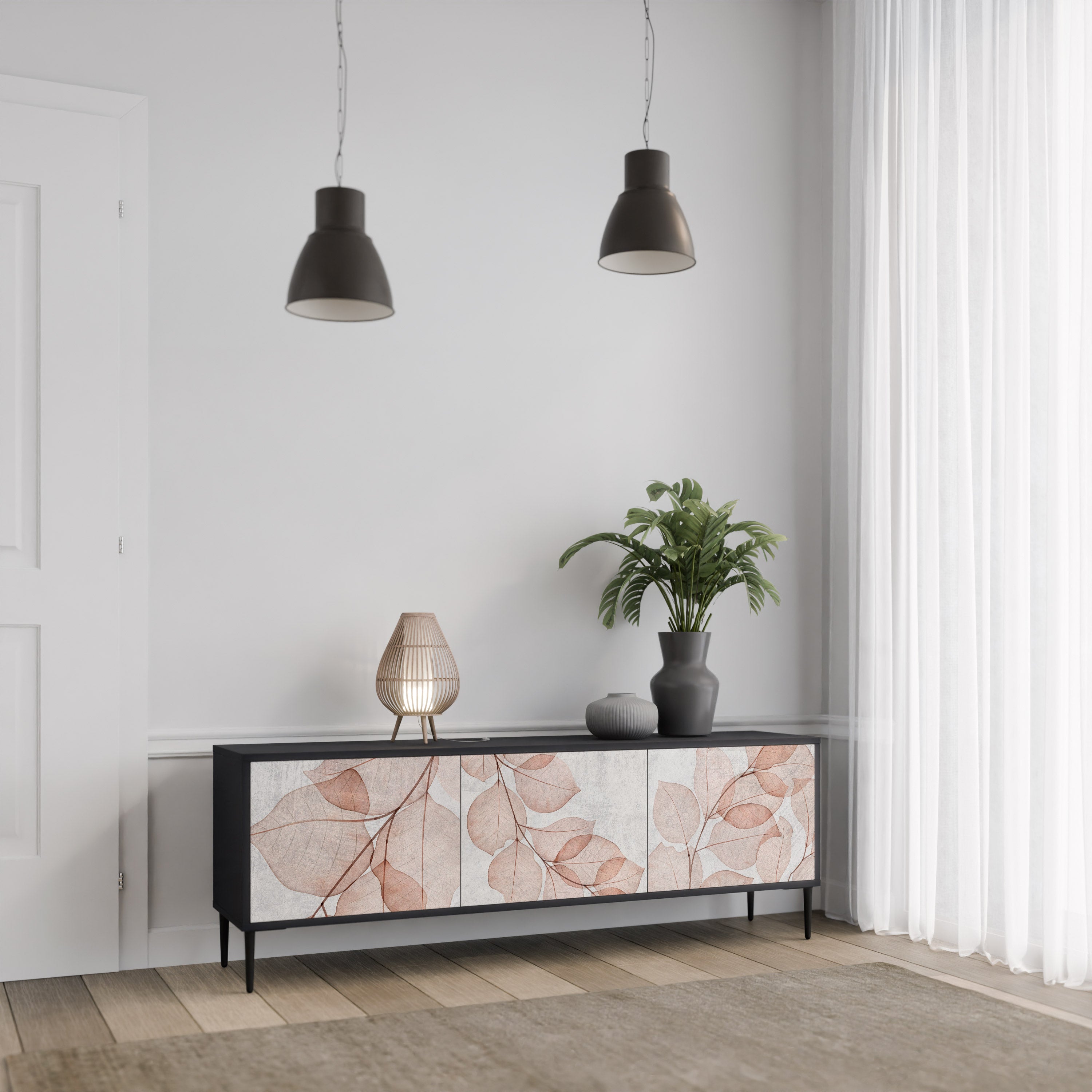 AUTUMN FRAGILITY 3-Door TV Stand in Black Finish