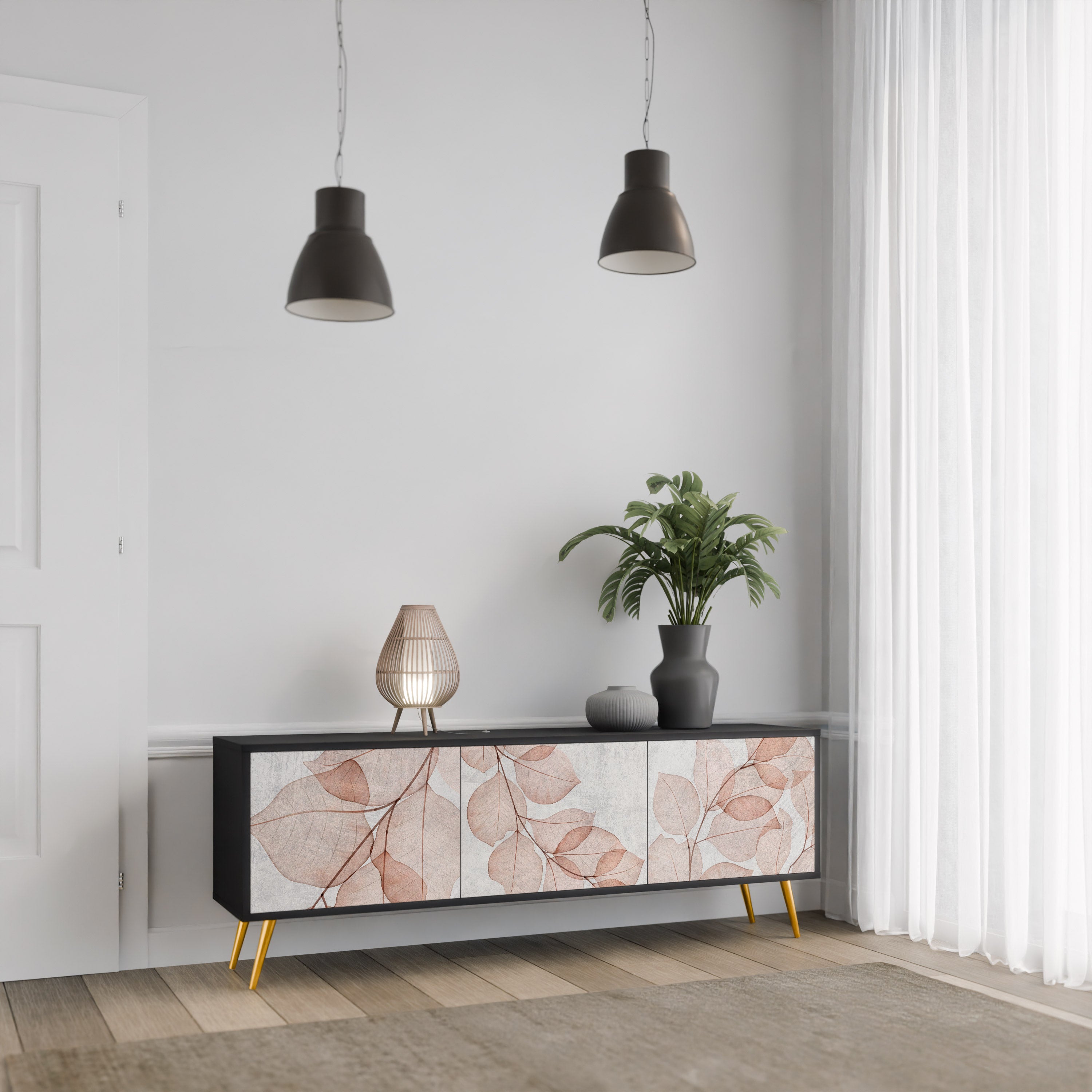 AUTUMN FRAGILITY 3-Door TV Stand in Black Finish