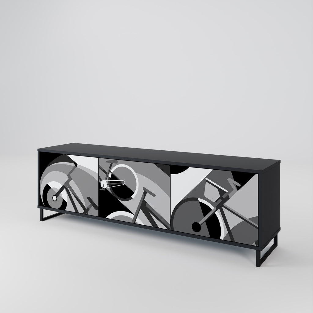 BIKE ENERGY 3-Door TV Stand in Black Finish