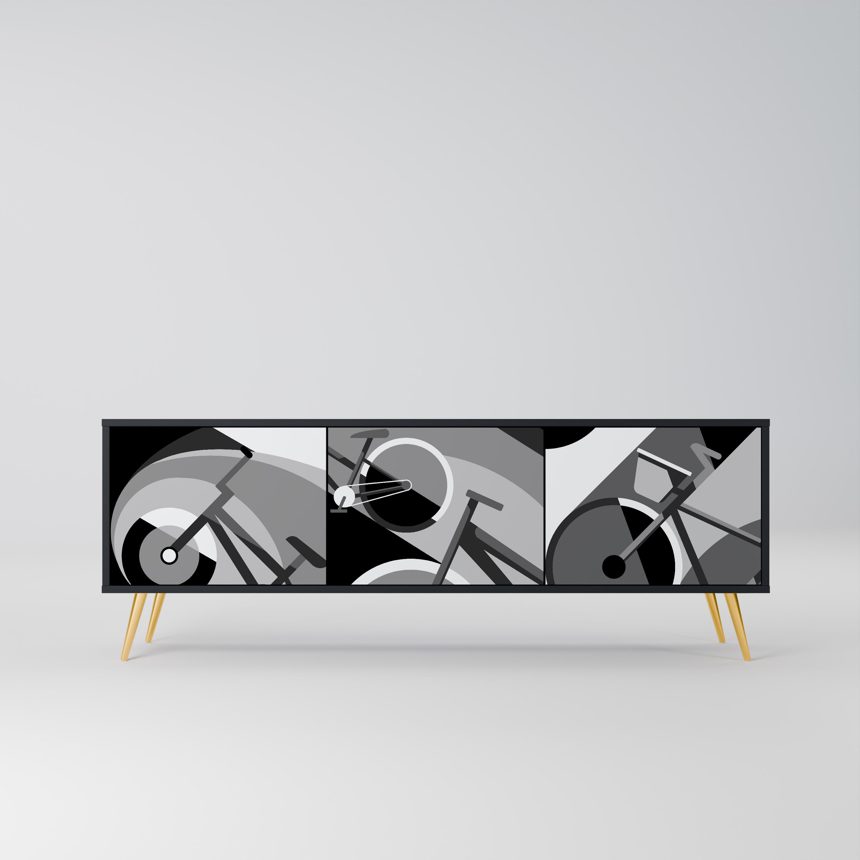 BIKE ENERGY 3-Door TV Stand in Black Finish