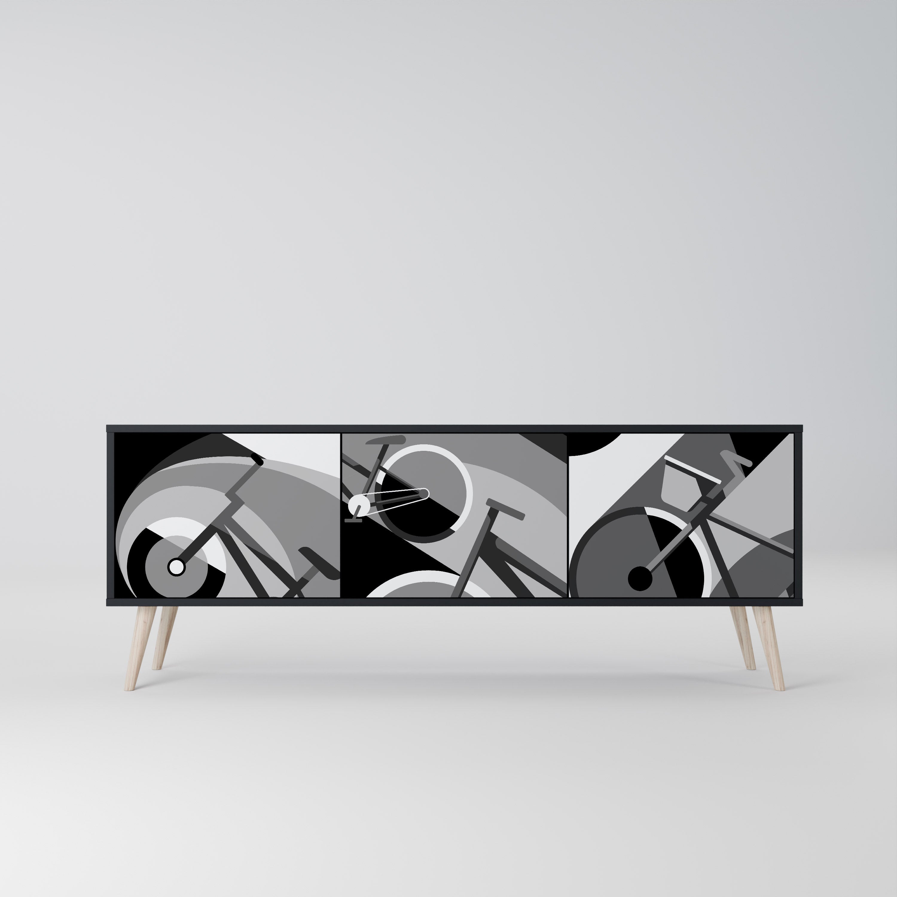 BIKE ENERGY 3-Door TV Stand in Black Finish