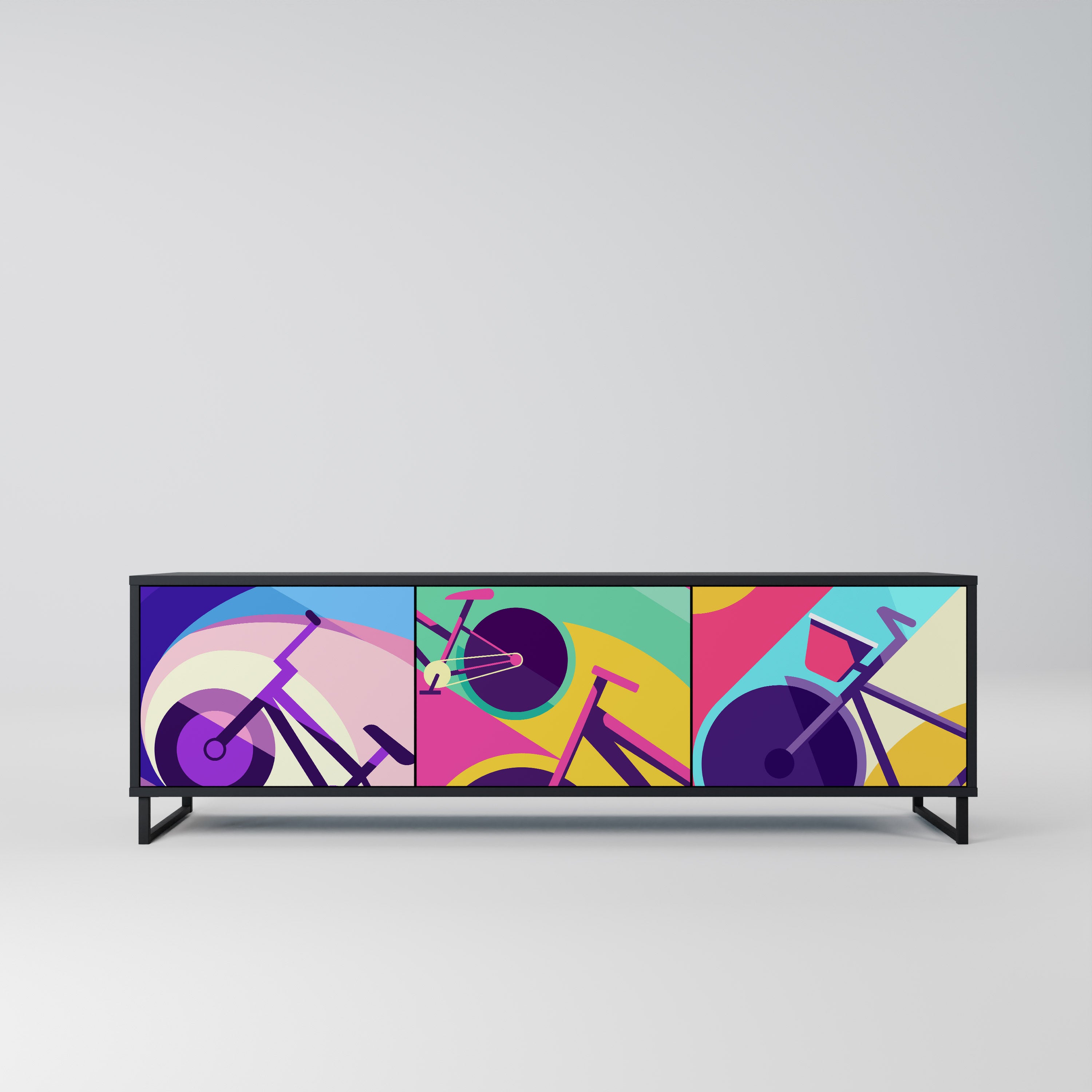 BIKE DREAMS 3-Door TV Stand in Black Finish