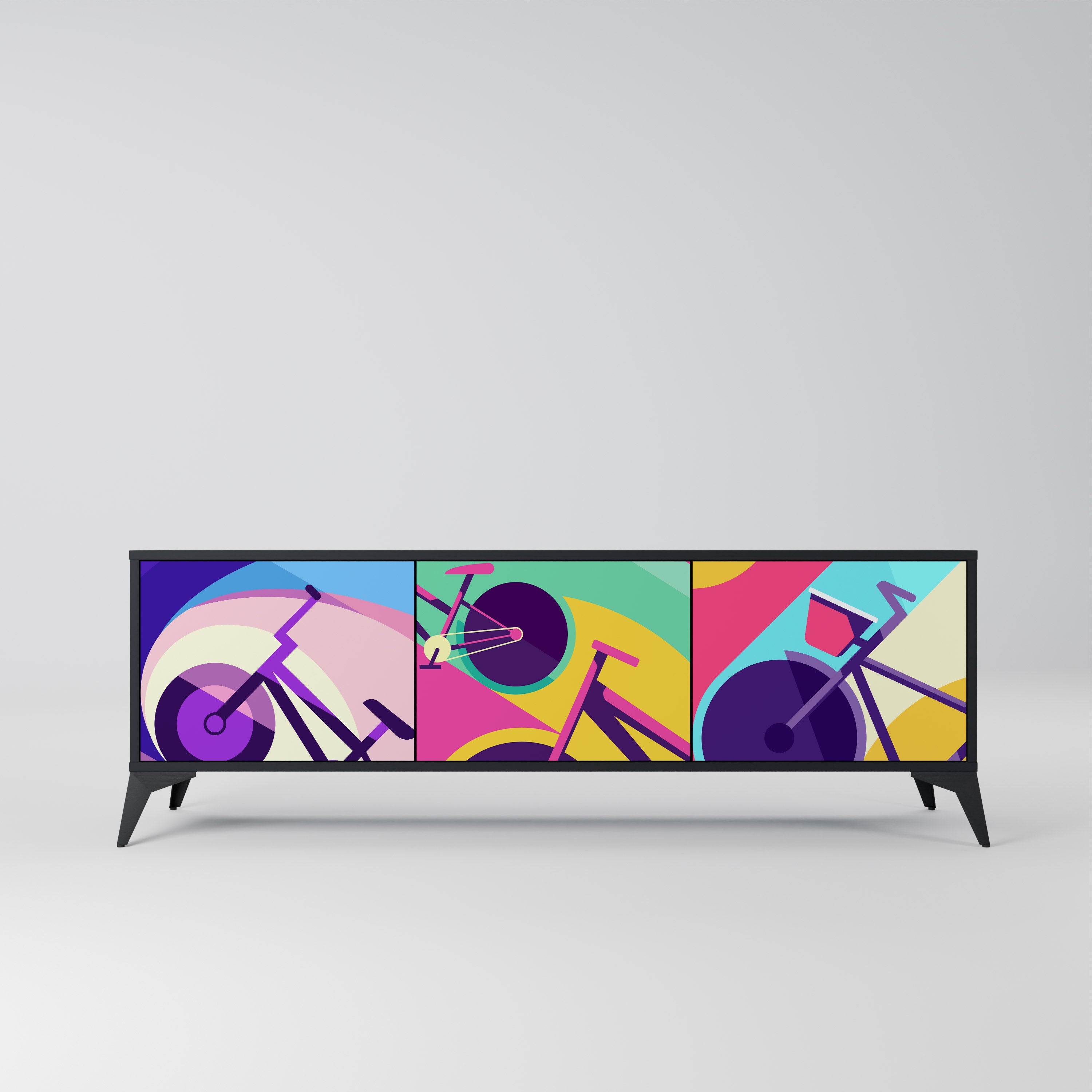 BIKE DREAMS 3-Door TV Stand in Black Finish