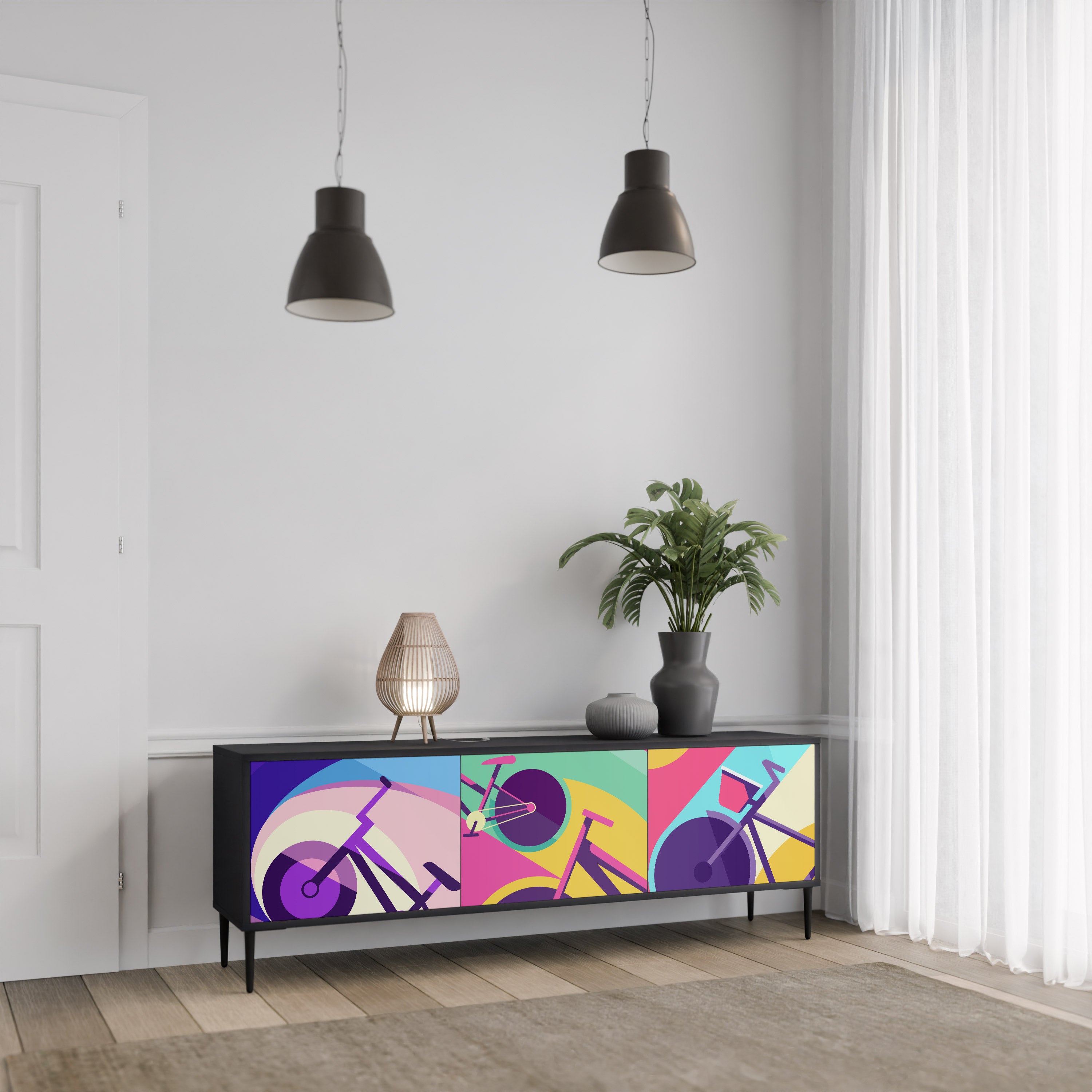 BIKE DREAMS 3-Door TV Stand in Black Finish