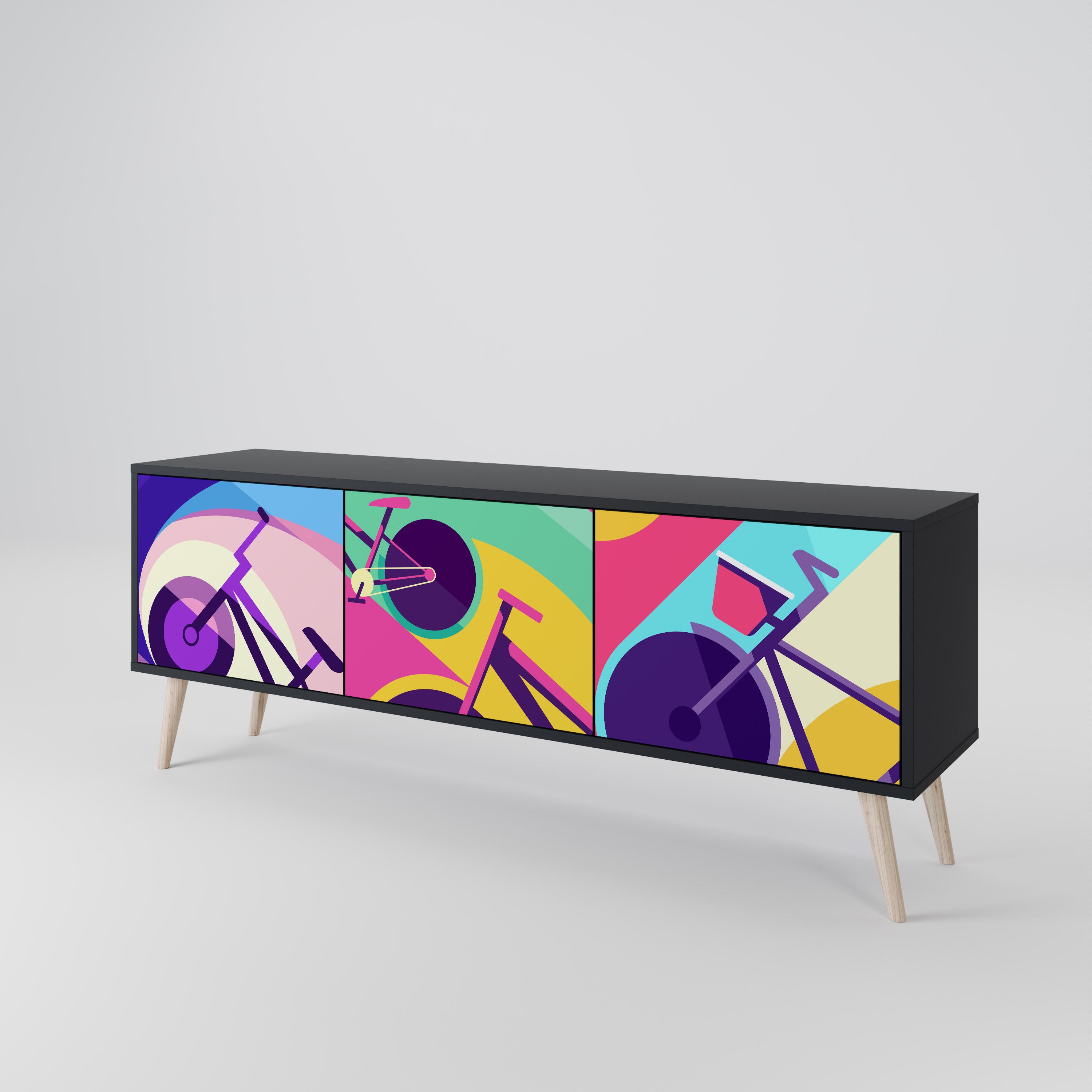 BIKE DREAMS 3-Door TV Stand in Black Finish