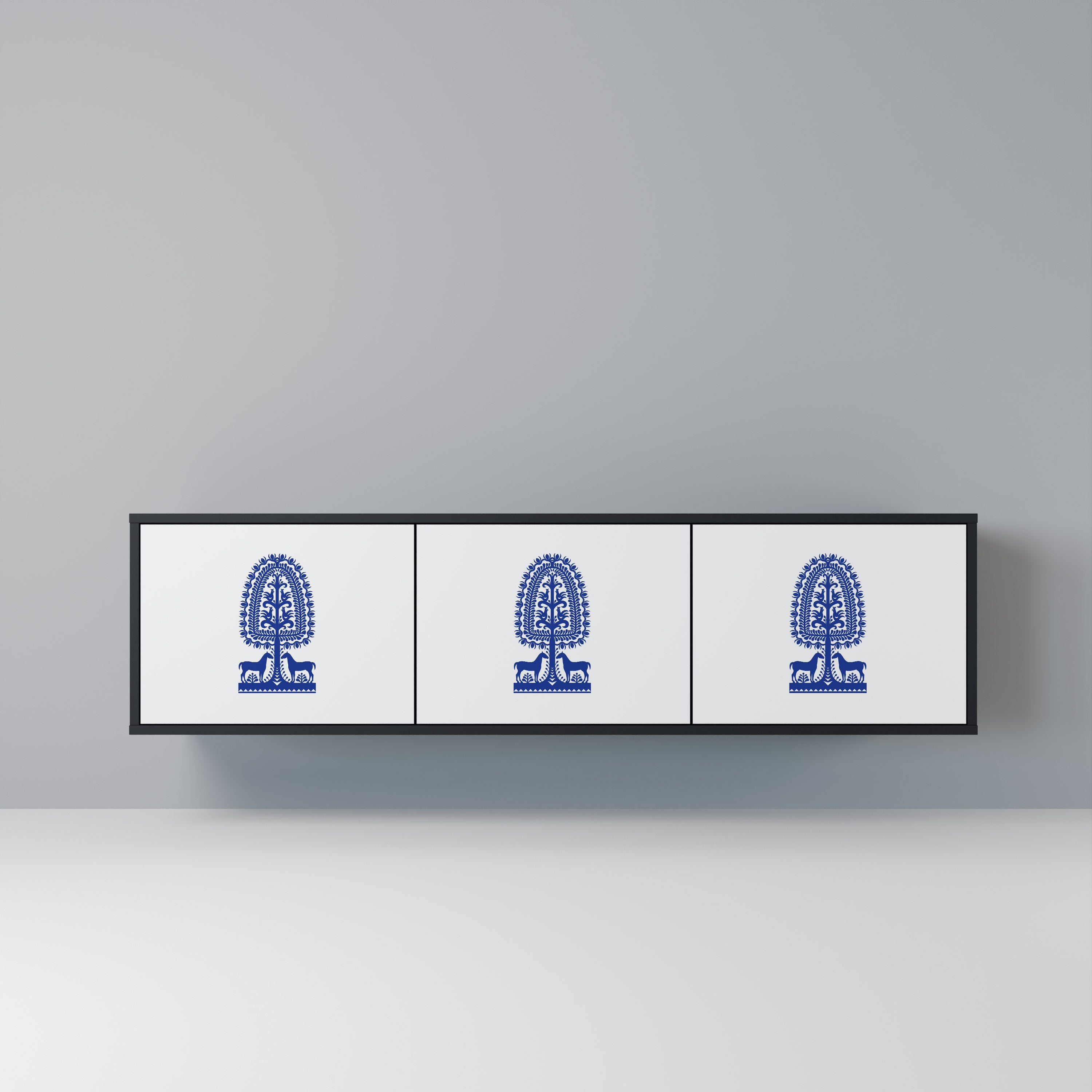 Mueble de TV de 3 puertas con acabado negro de ARTE POPULAR POLACO