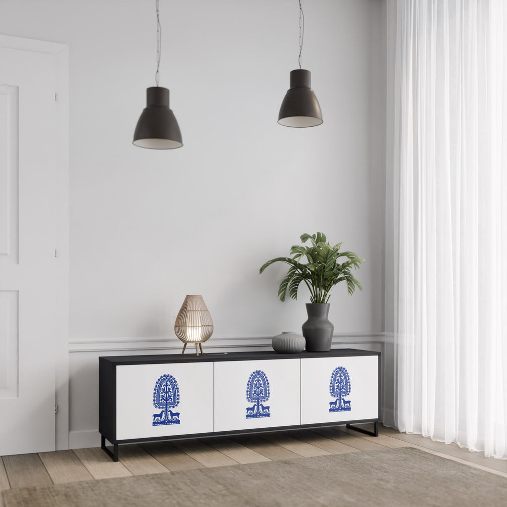 Mueble de TV de 3 puertas con acabado negro de ARTE POPULAR POLACO