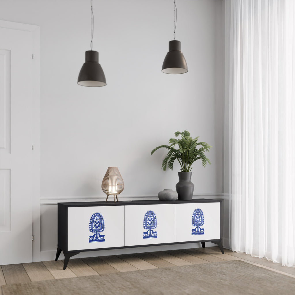Mueble de TV de 3 puertas con acabado negro de ARTE POPULAR POLACO