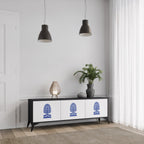 POLISH FOLK ART 3-Door TV Stand in Black Finish