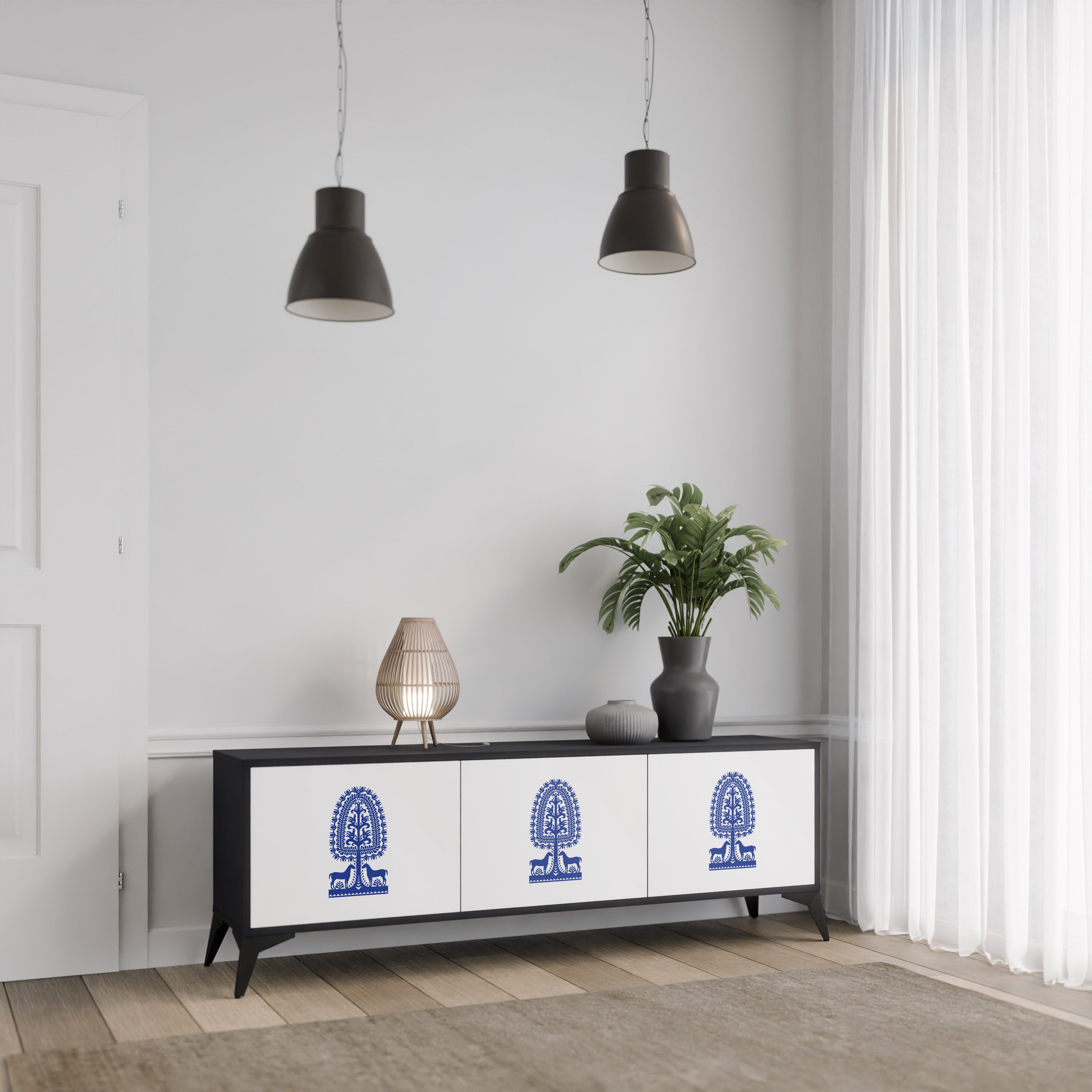 Mueble de TV de 3 puertas con acabado negro de ARTE POPULAR POLACO