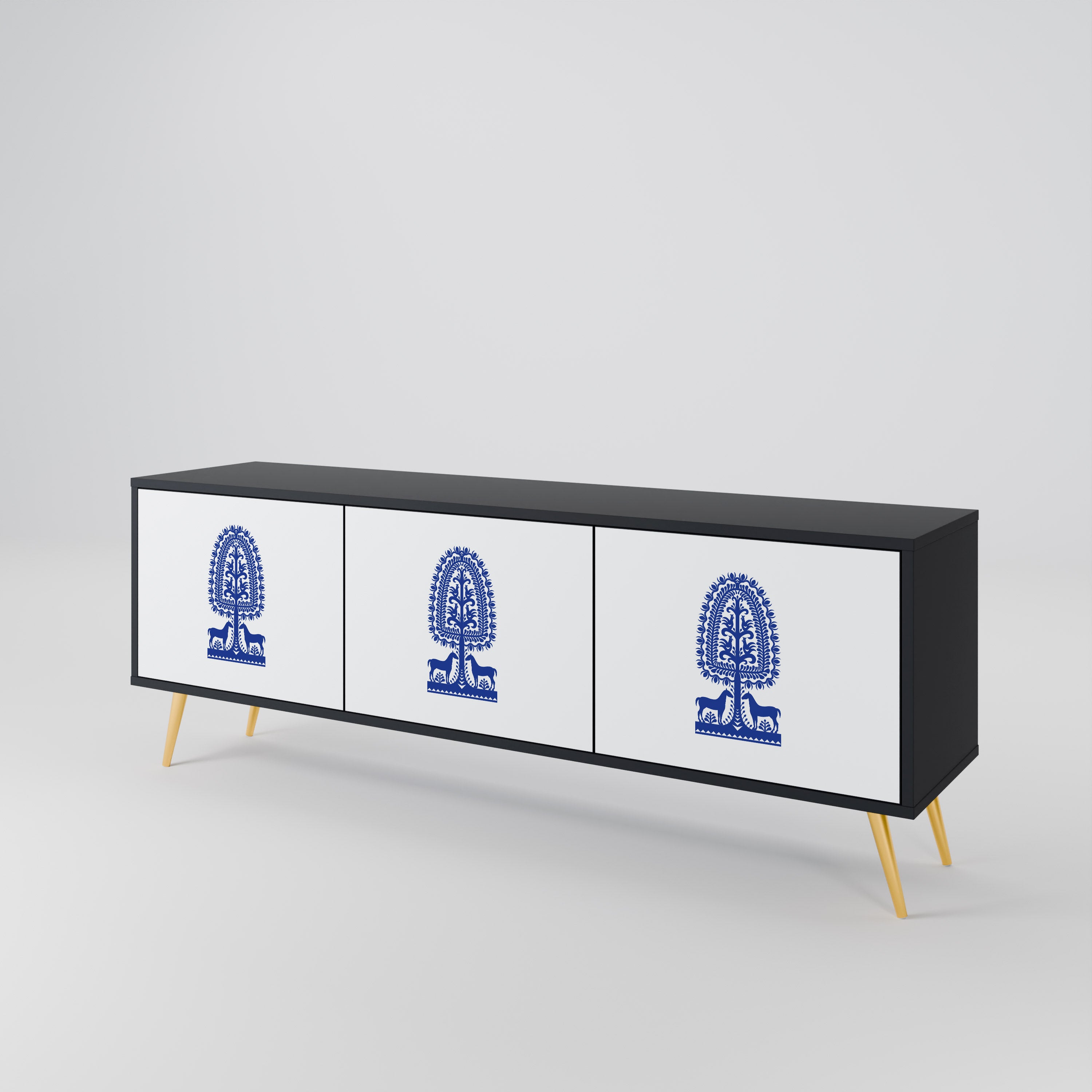 Mueble de TV de 3 puertas con acabado negro de ARTE POPULAR POLACO