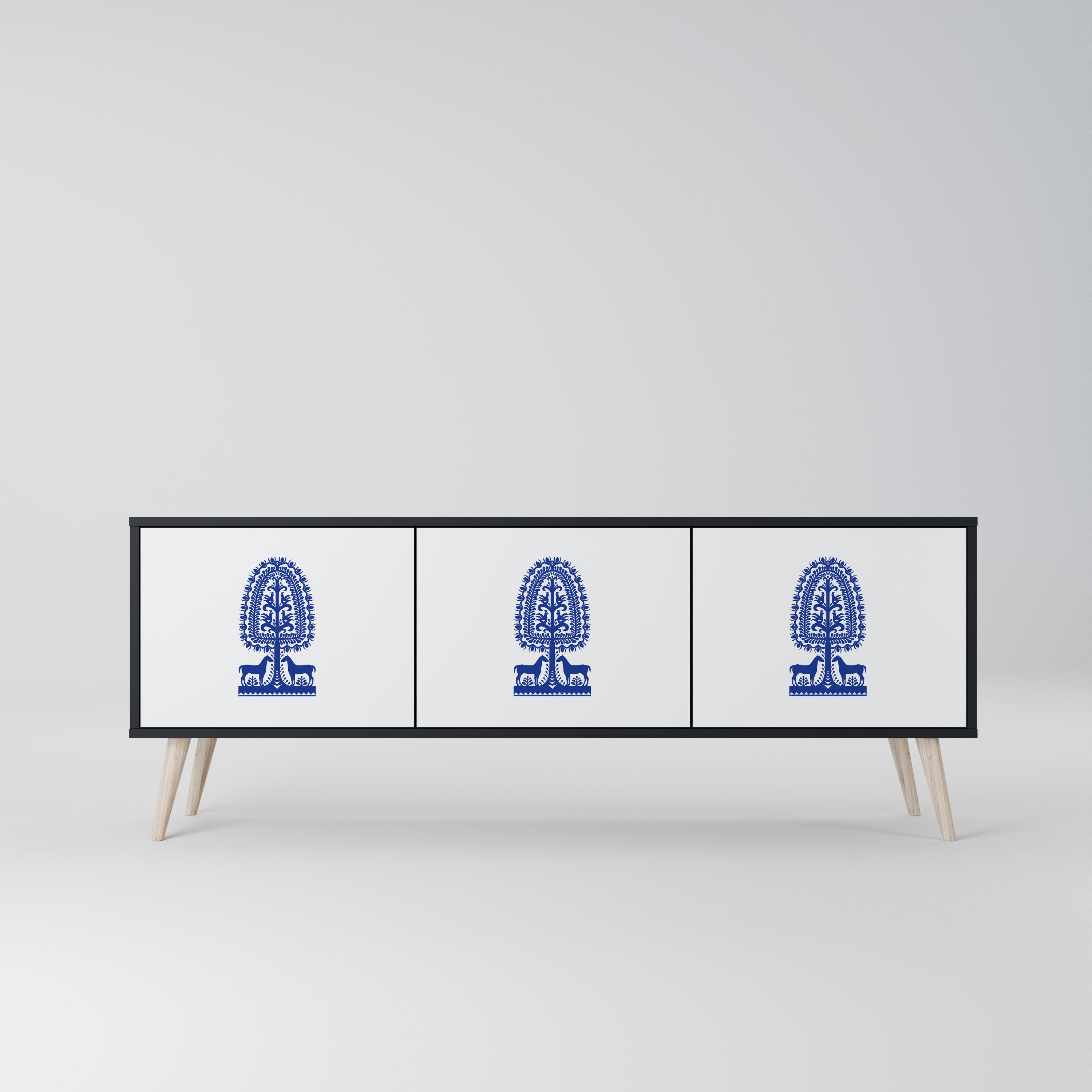 Mueble de TV de 3 puertas con acabado negro de ARTE POPULAR POLACO
