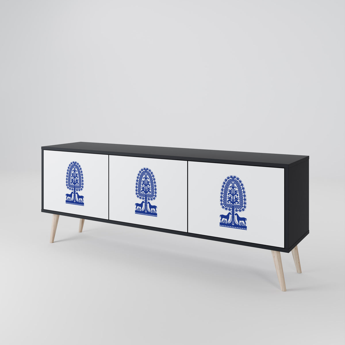 POLISH FOLK ART Mueble de TV de 3 Puertas