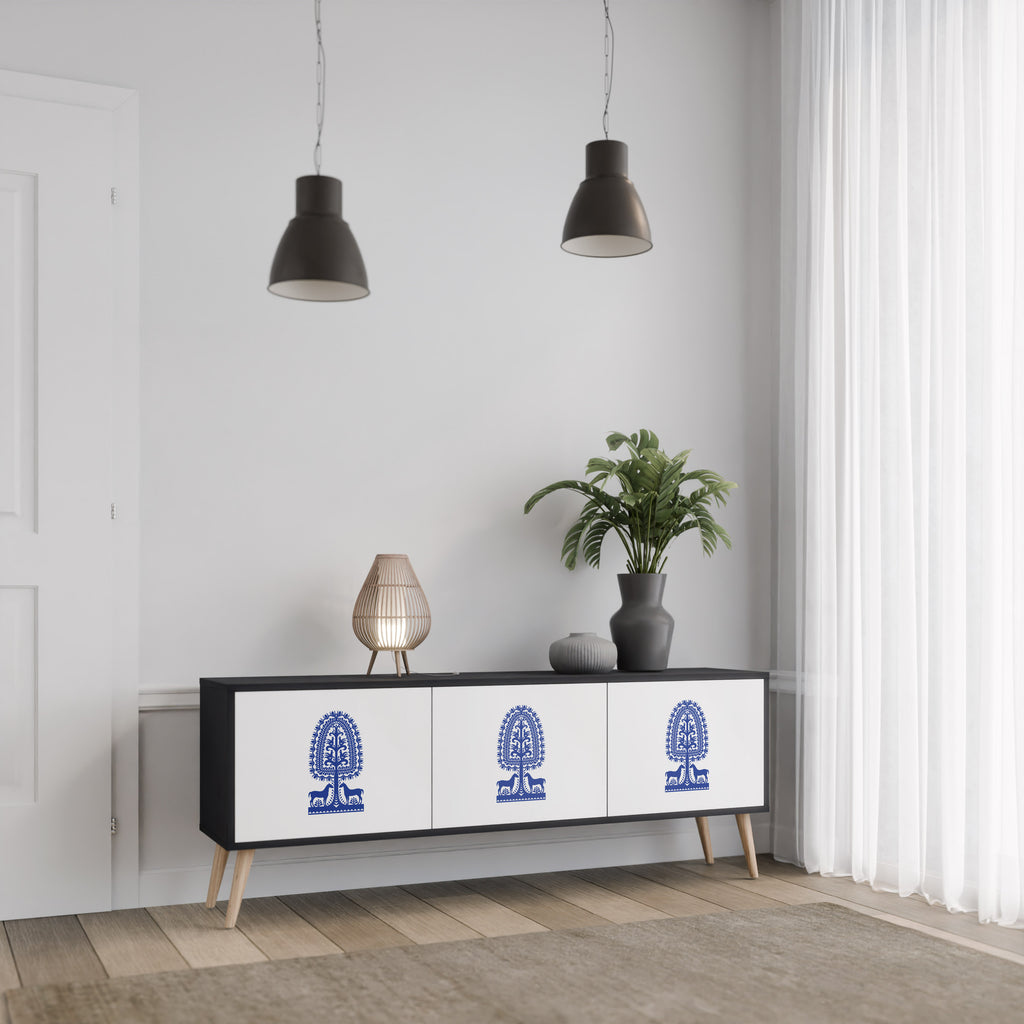 Mueble de TV de 3 puertas con acabado negro de ARTE POPULAR POLACO