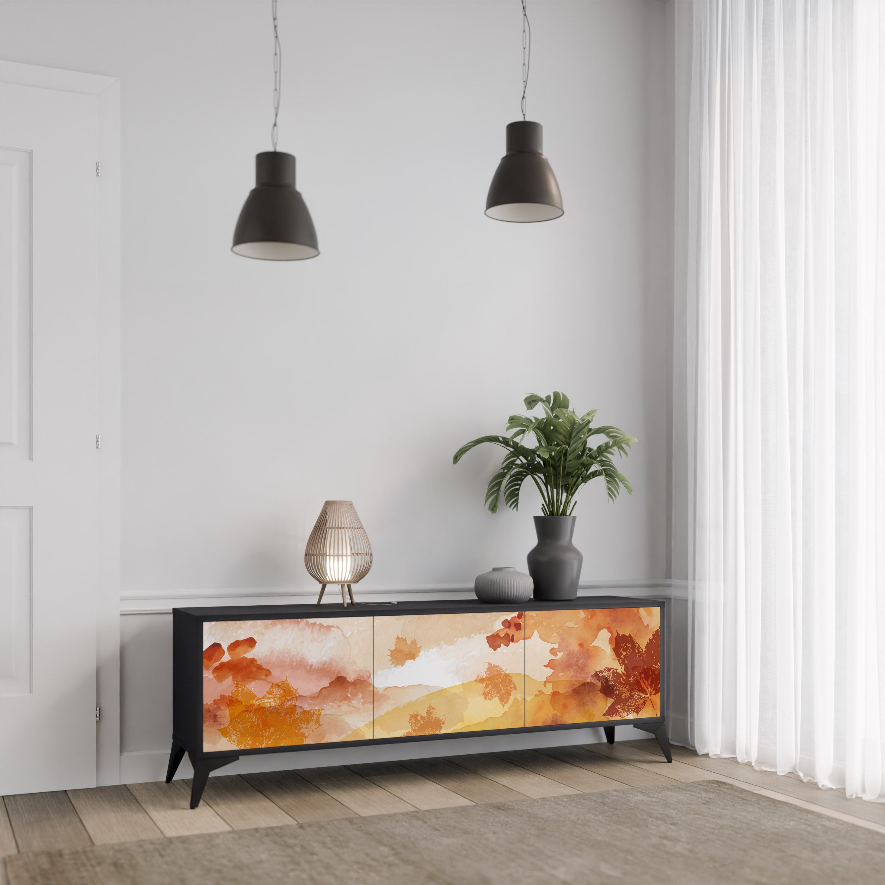 TRACES OF AUTUMN 3-Door TV Stand in Black Finish