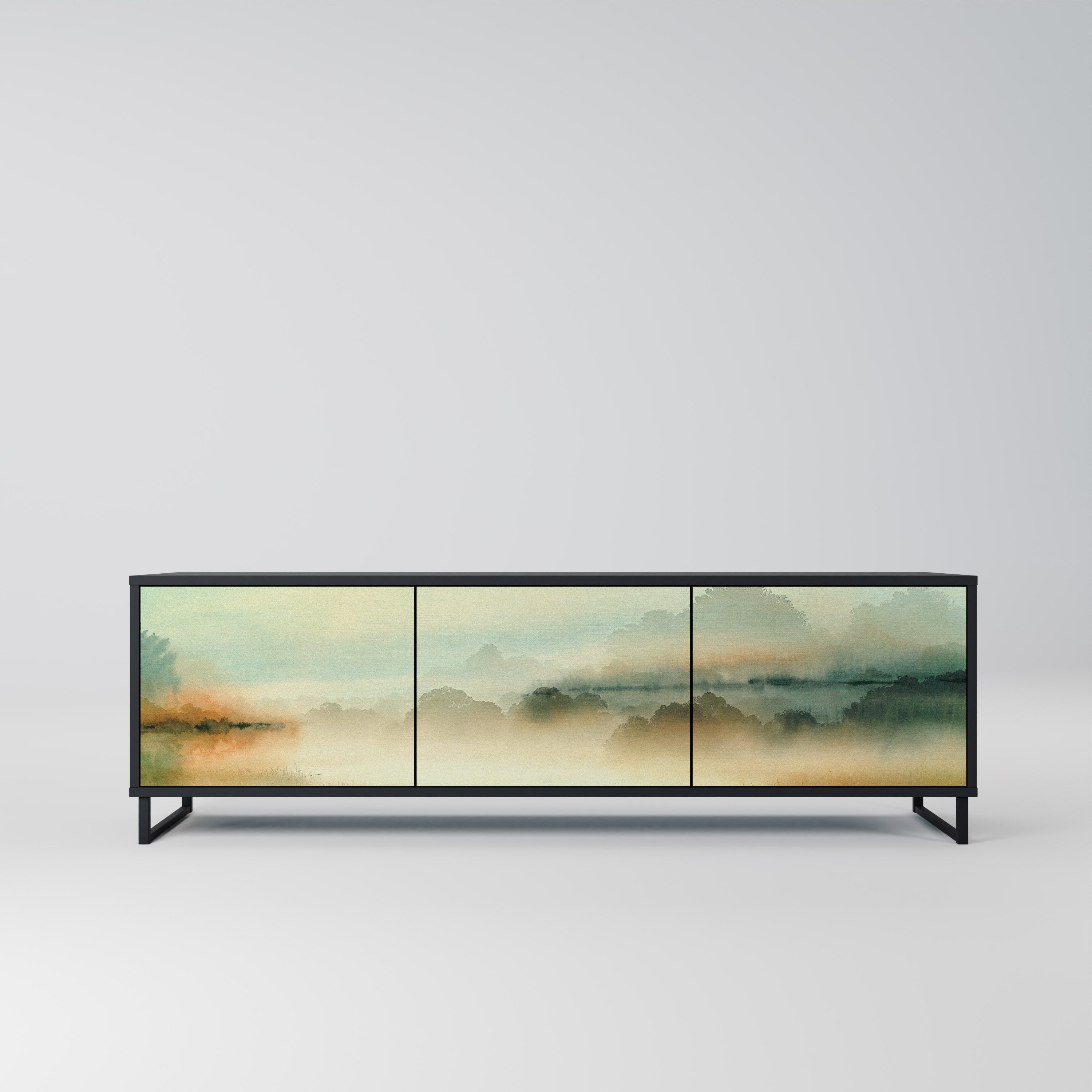 MORNING BY THE LAKE 3-Door TV Stand in Black Finish