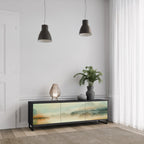 MORNING BY THE LAKE 3-Door TV Stand in Black Finish