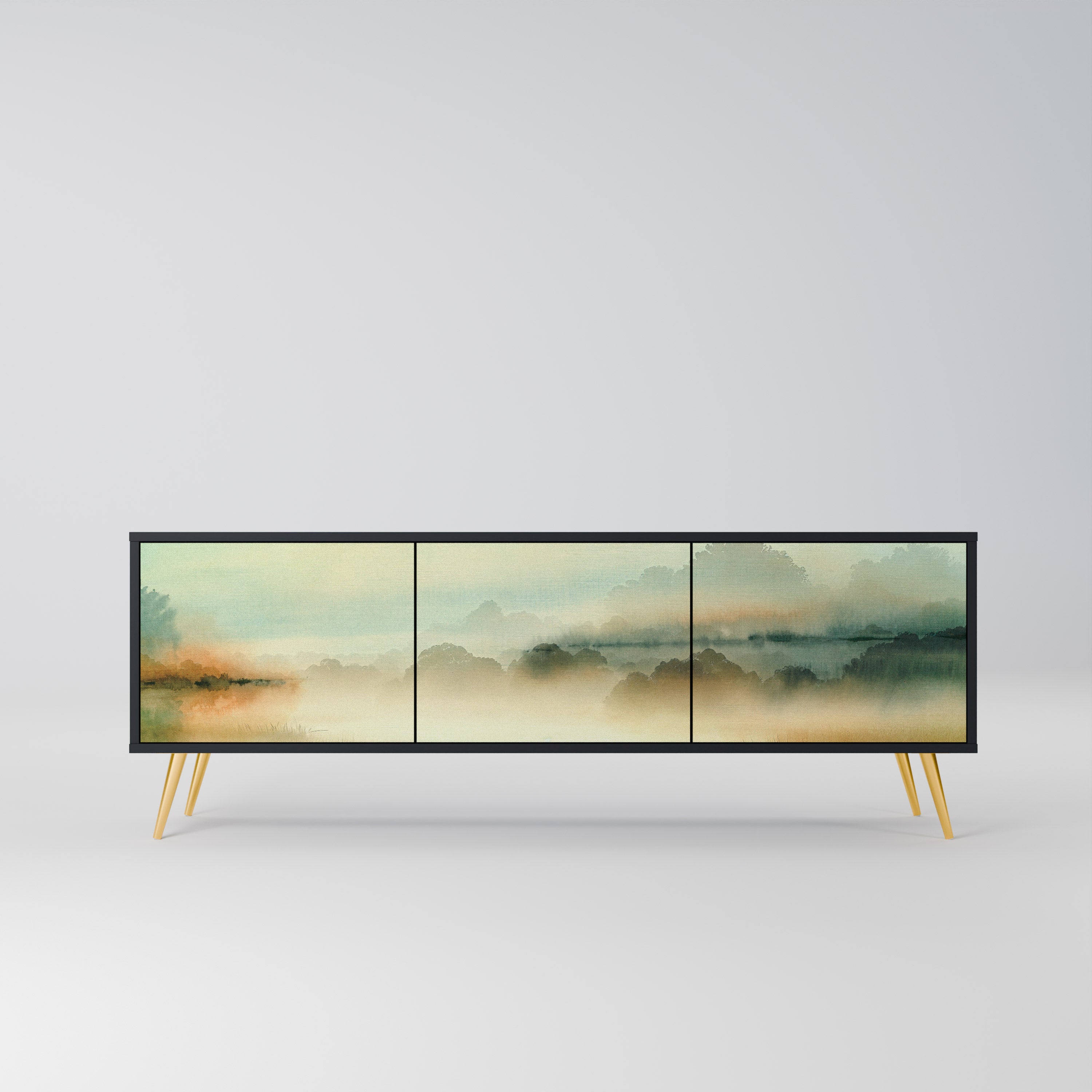 MORNING BY THE LAKE 3-Door TV Stand in Black Finish
