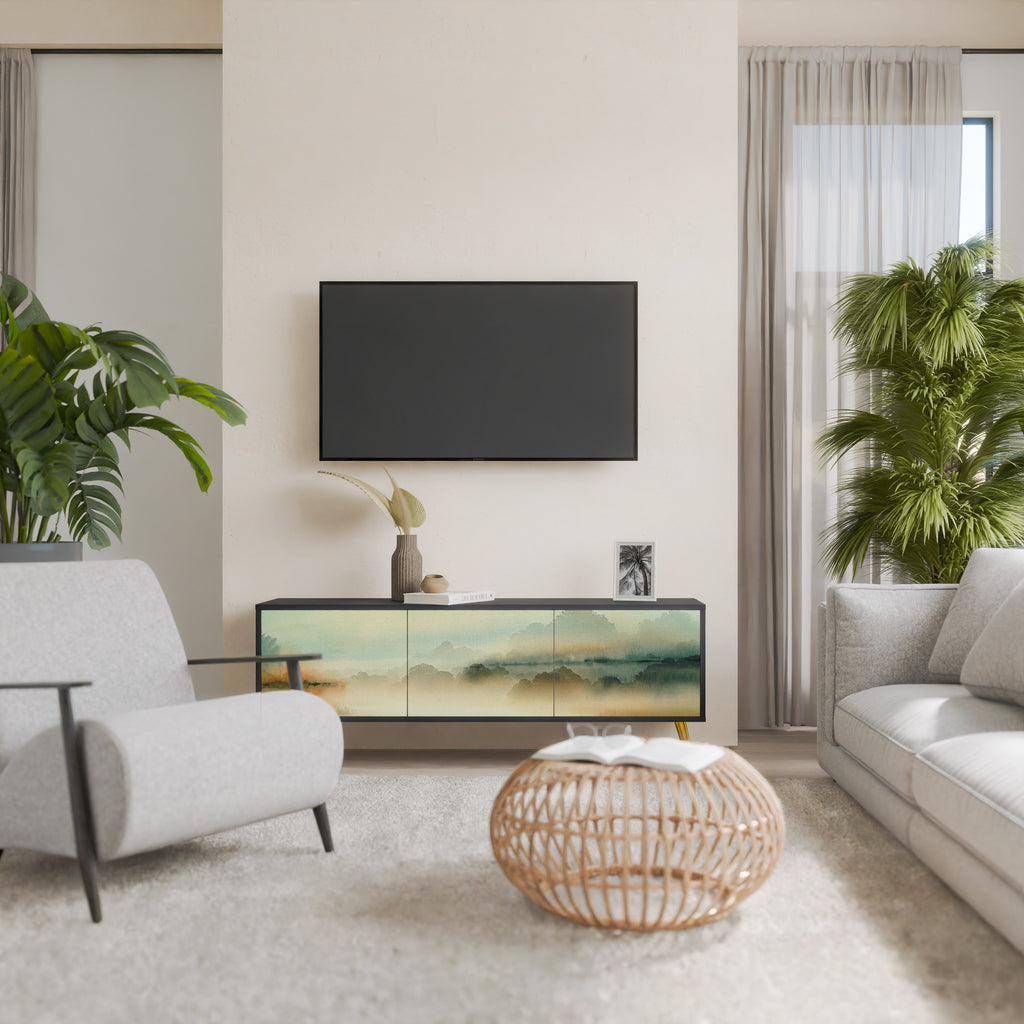 MORNING BY THE LAKE 3-Door TV Stand in Black Finish