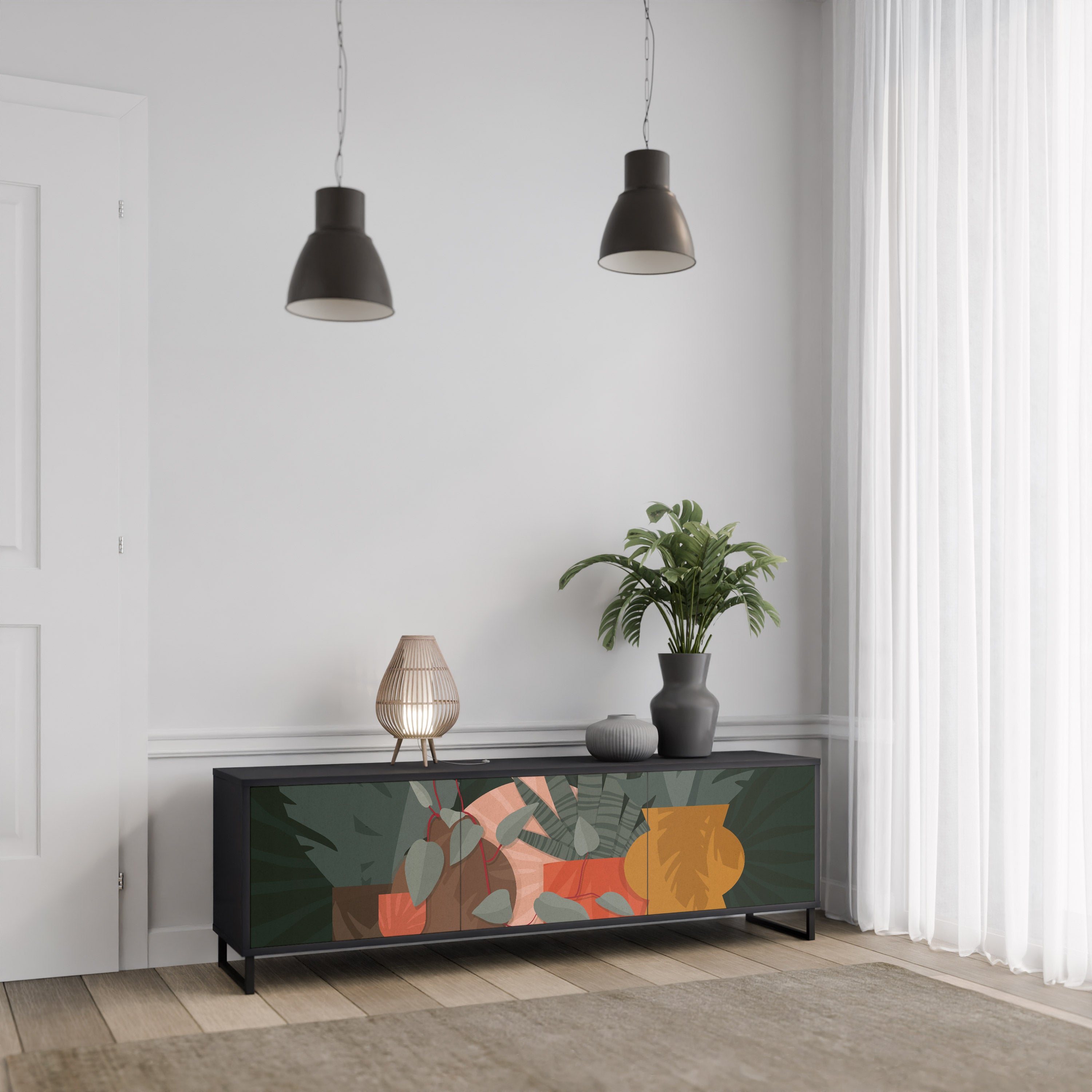 TROPICAL COMPOSITION 3-Door TV Stand in Black Finish