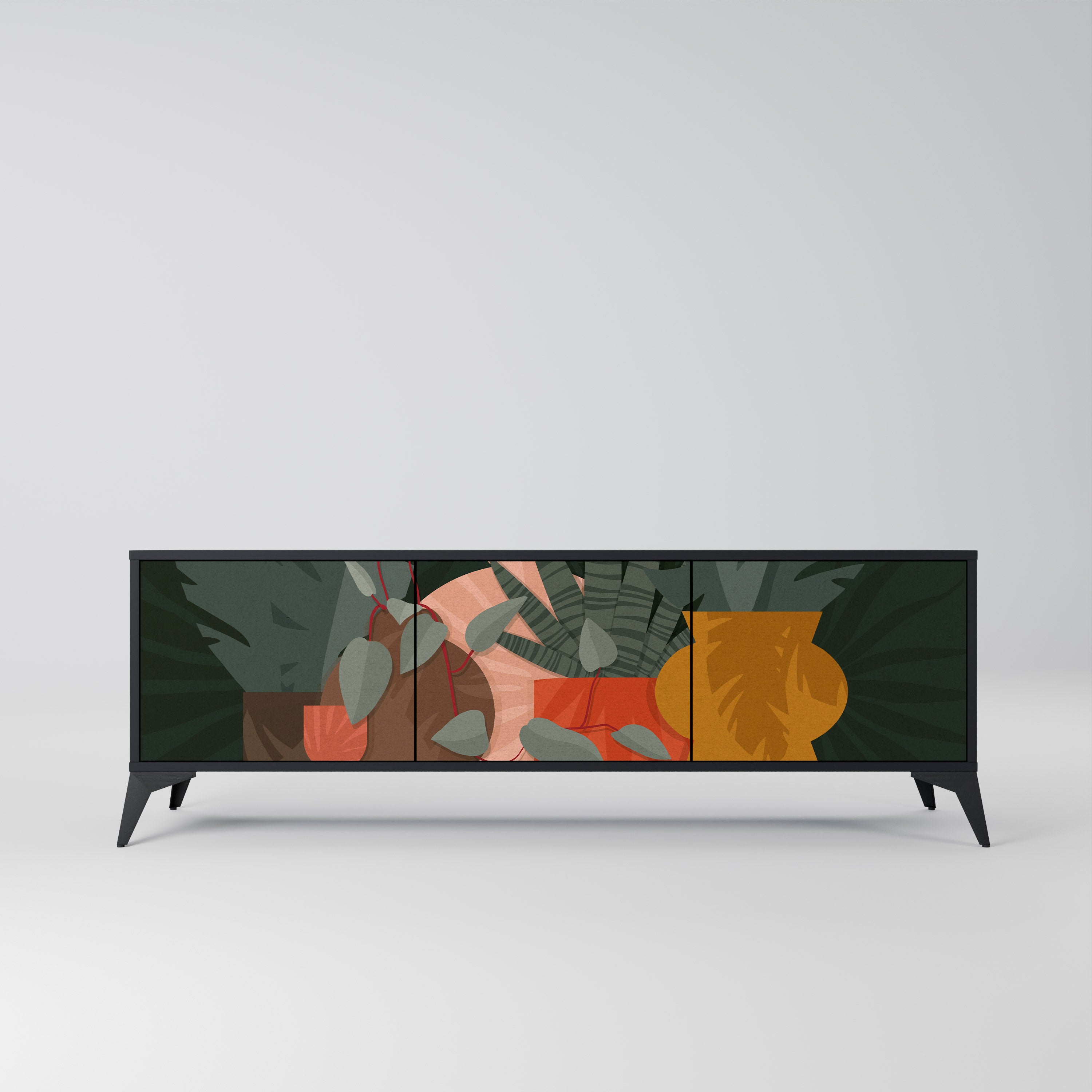 TROPICAL COMPOSITION 3-Door TV Stand in Black Finish