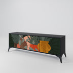 TROPICAL COMPOSITION Mueble de TV de 3 Puertas en Acabado Negro