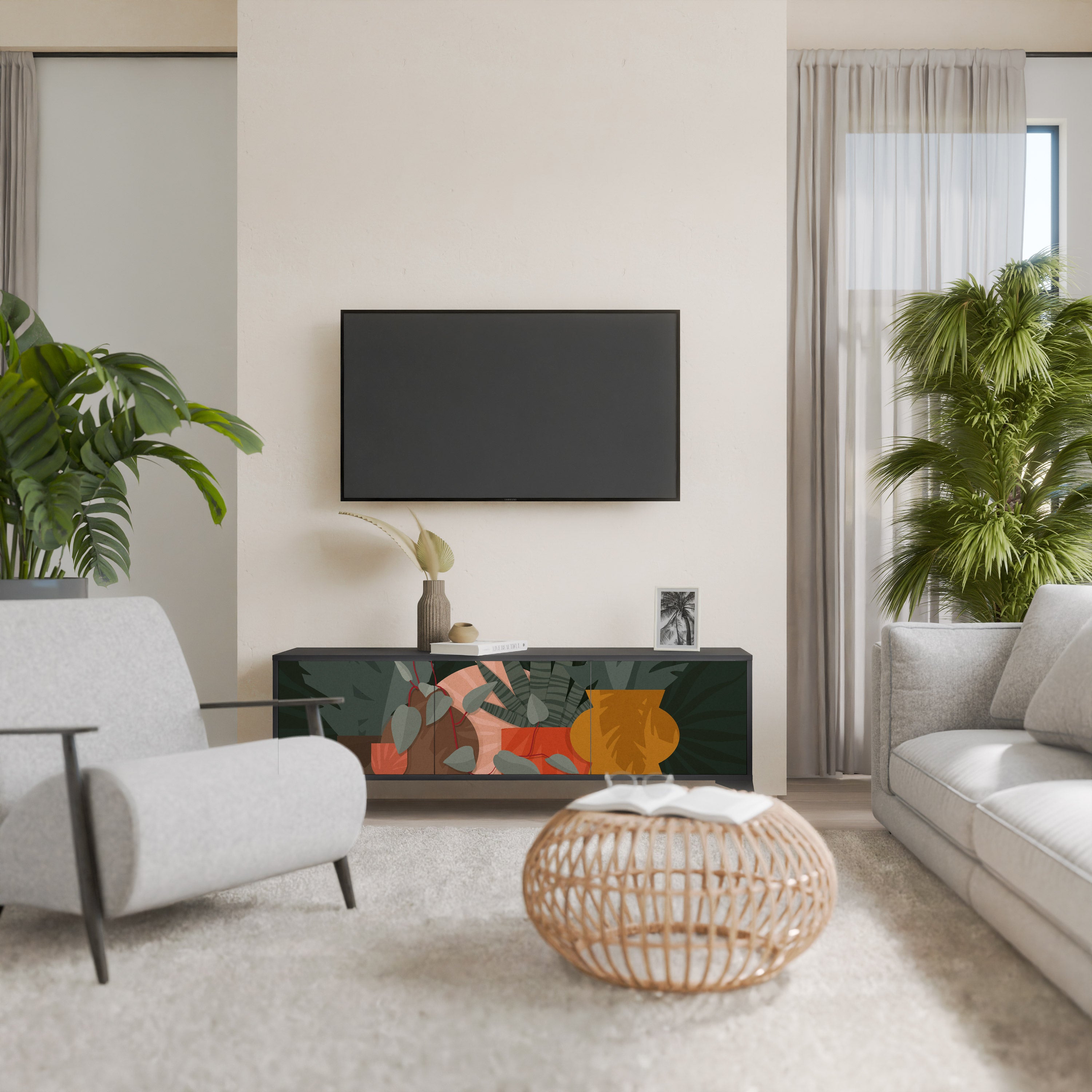 TROPICAL COMPOSITION 3-Door TV Stand in Black Finish