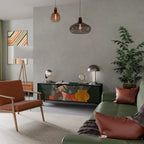 TROPICAL COMPOSITION Mueble de TV de 3 Puertas en Acabado Negro