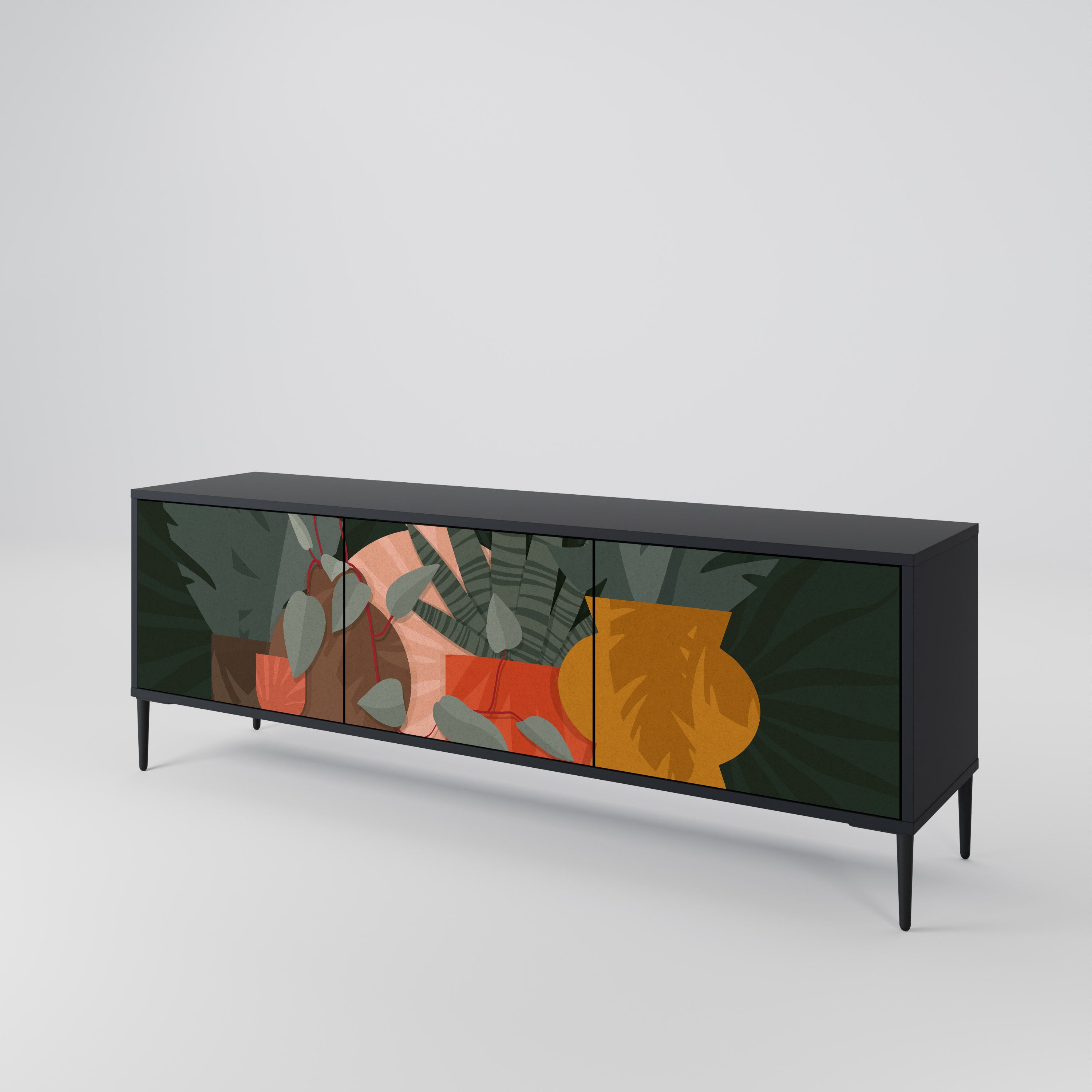 TROPICAL COMPOSITION 3-Door TV Stand in Black Finish