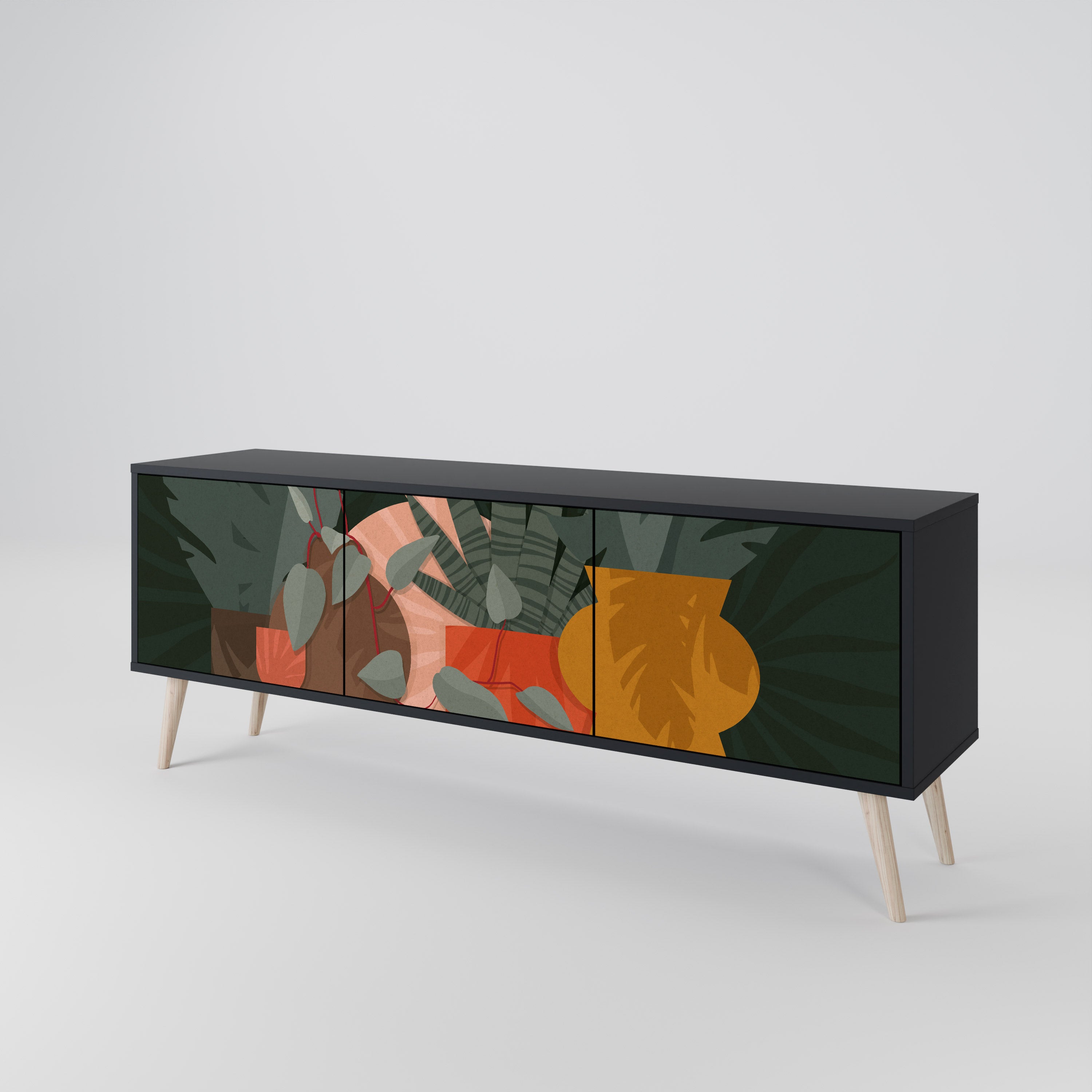 TROPICAL COMPOSITION 3-Door TV Stand in Black Finish