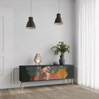 TROPICAL COMPOSITION Mueble de TV de 3 Puertas en Acabado Negro