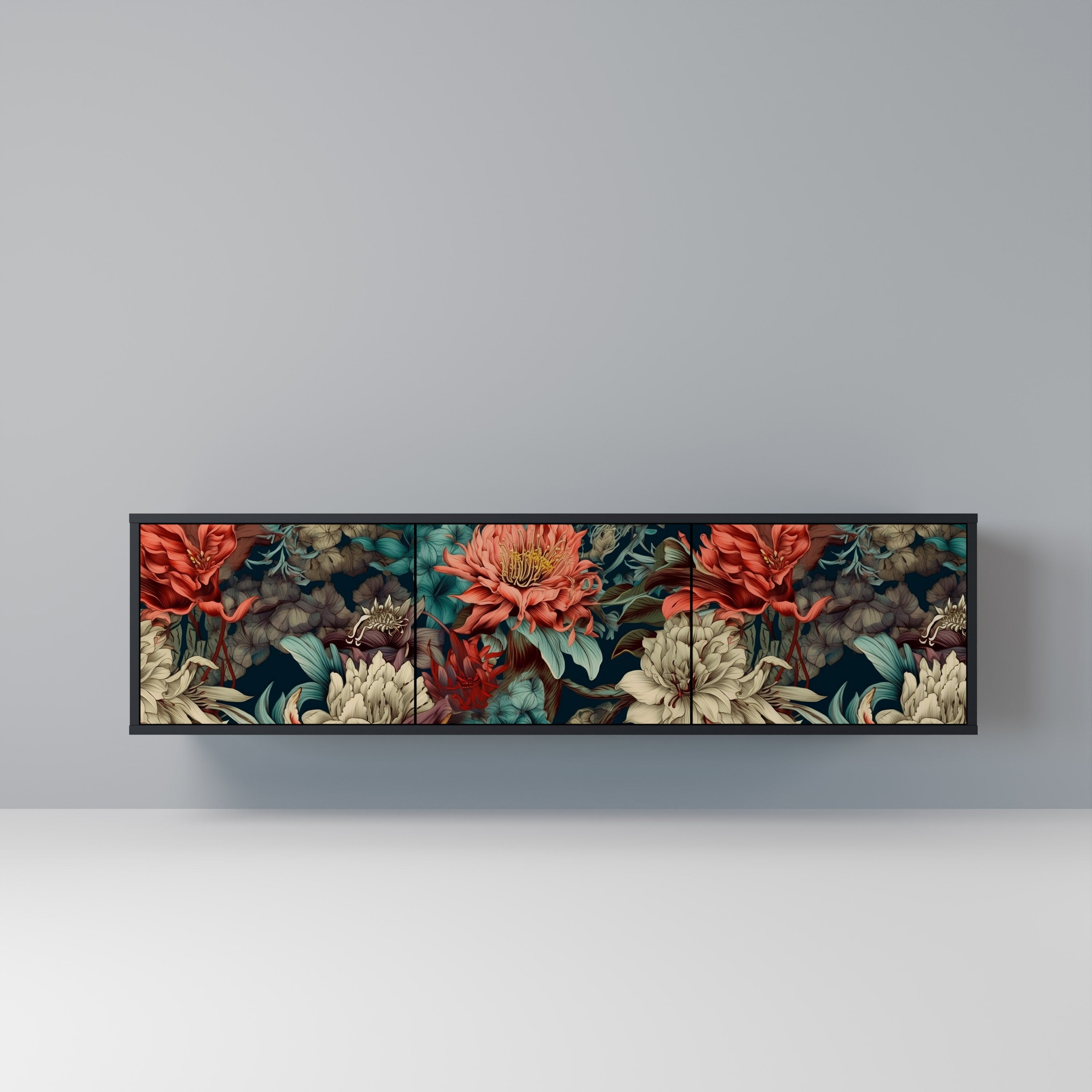 Mueble de TV de 3 puertas SPROUTING GRACE con acabado negro