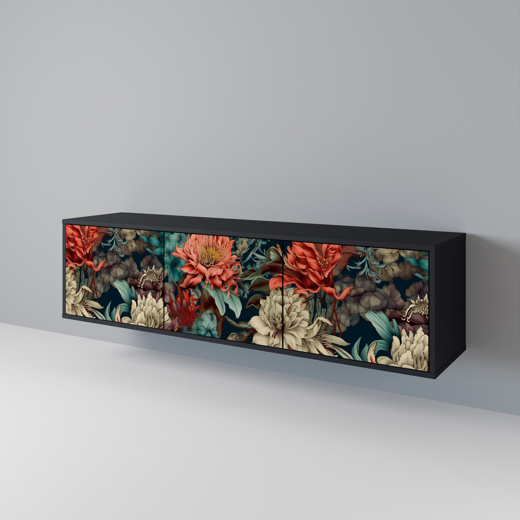 Mueble de TV de 3 puertas SPROUTING GRACE con acabado negro