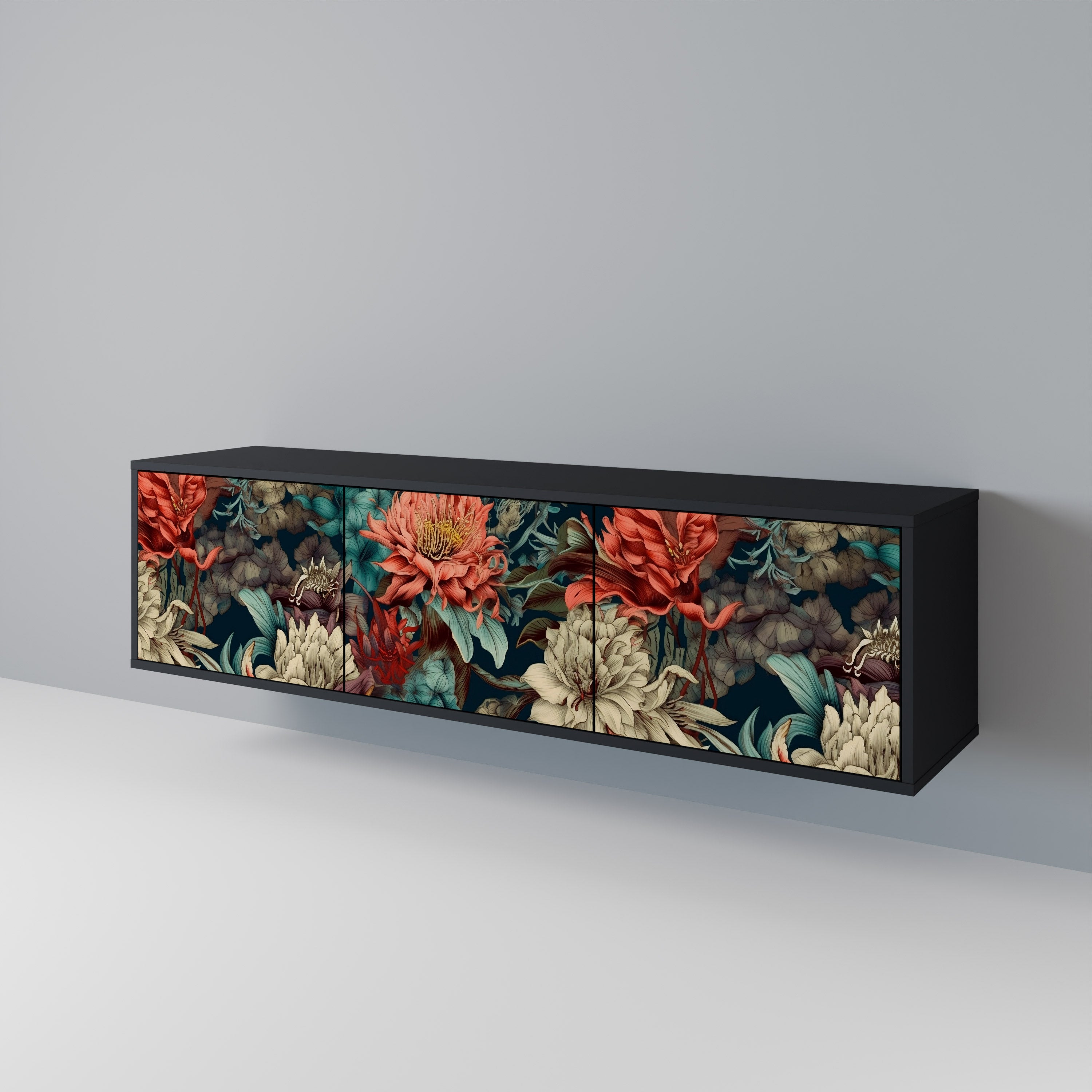 Mueble de TV de 3 puertas SPROUTING GRACE con acabado negro