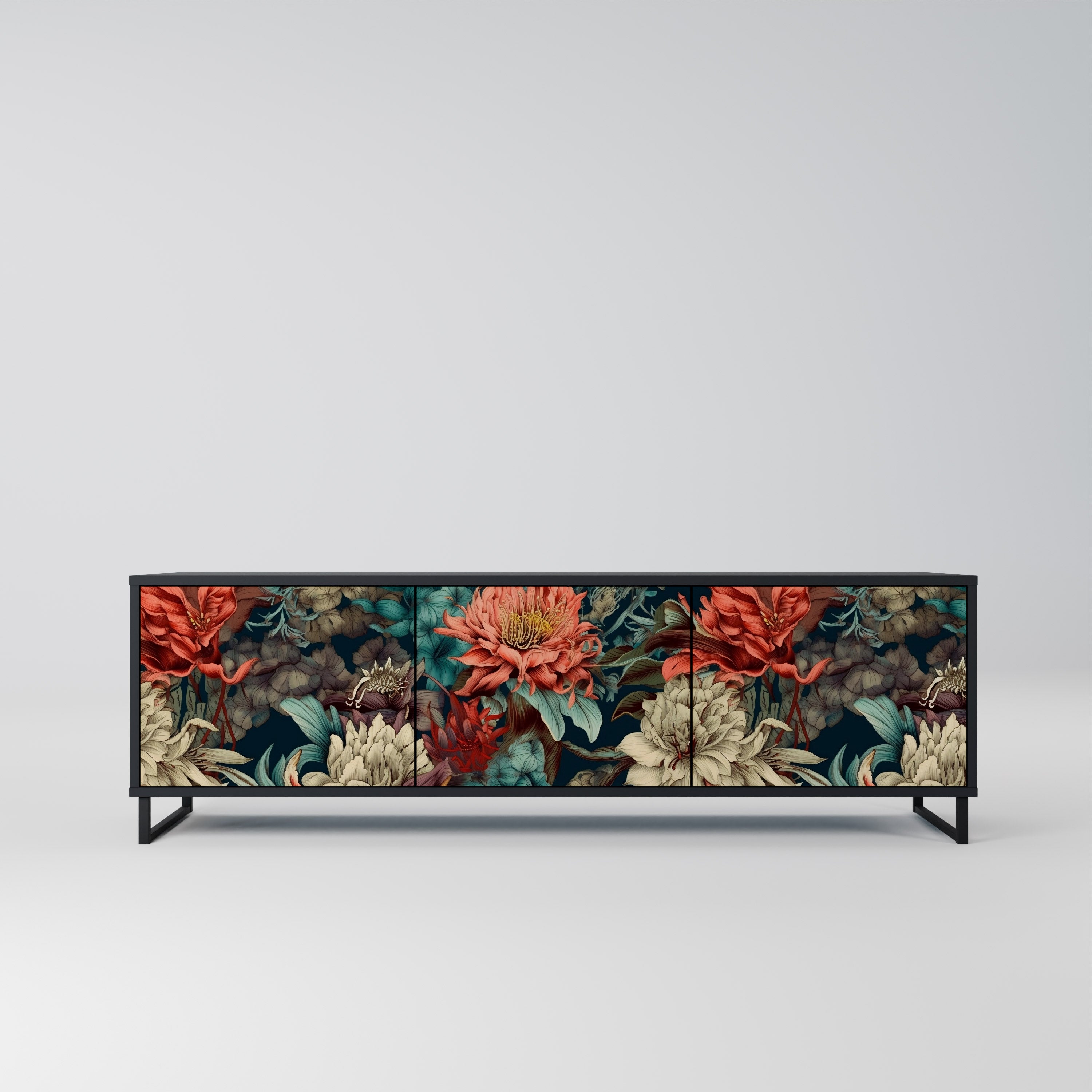 Mueble de TV de 3 puertas SPROUTING GRACE con acabado negro