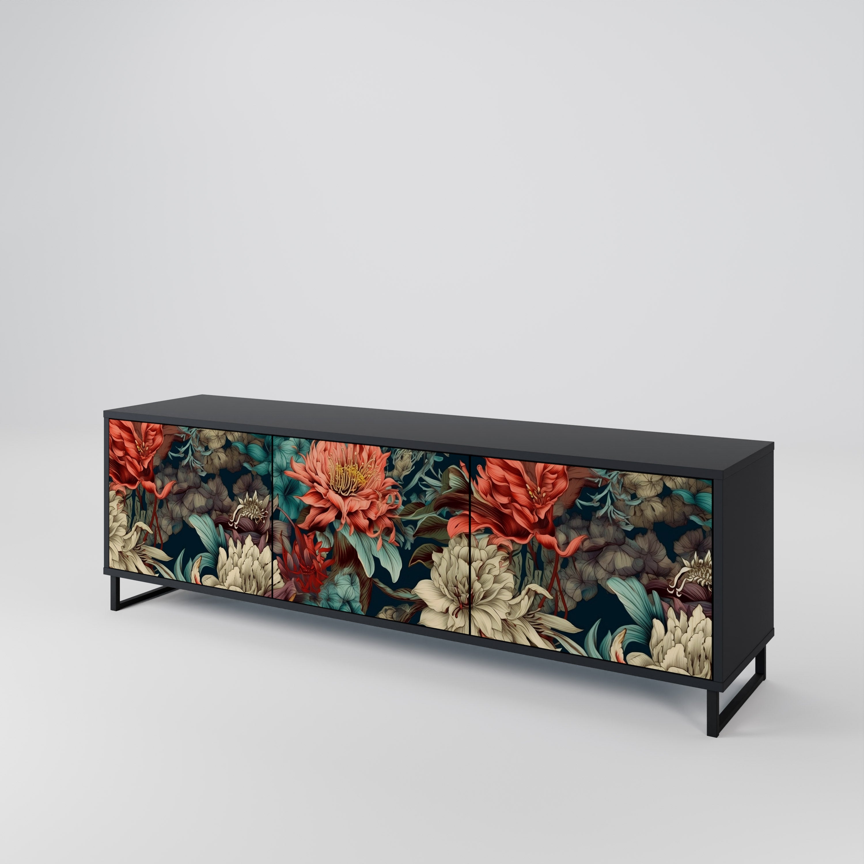 Mueble de TV de 3 puertas SPROUTING GRACE con acabado negro
