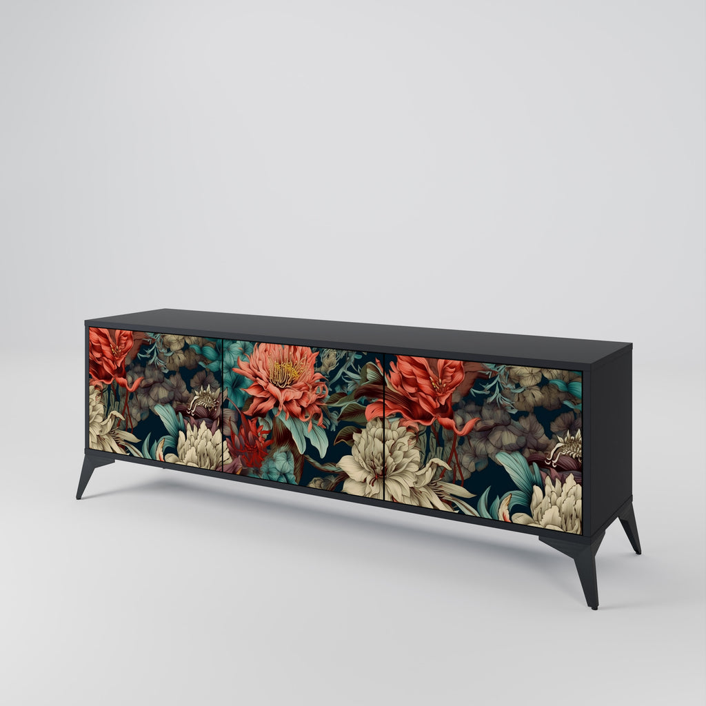 Mueble de TV de 3 puertas SPROUTING GRACE con acabado negro