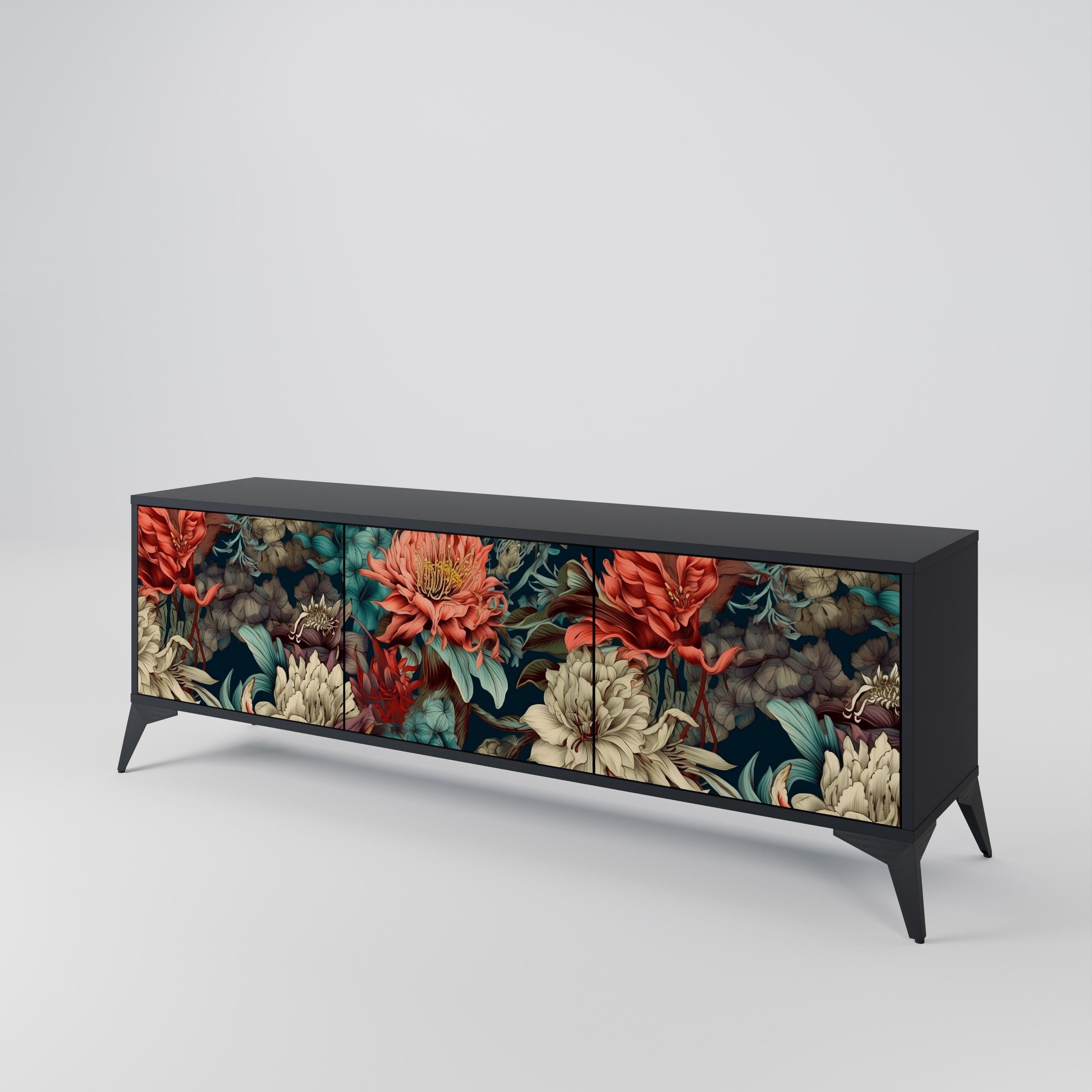 Mueble de TV de 3 puertas SPROUTING GRACE con acabado negro