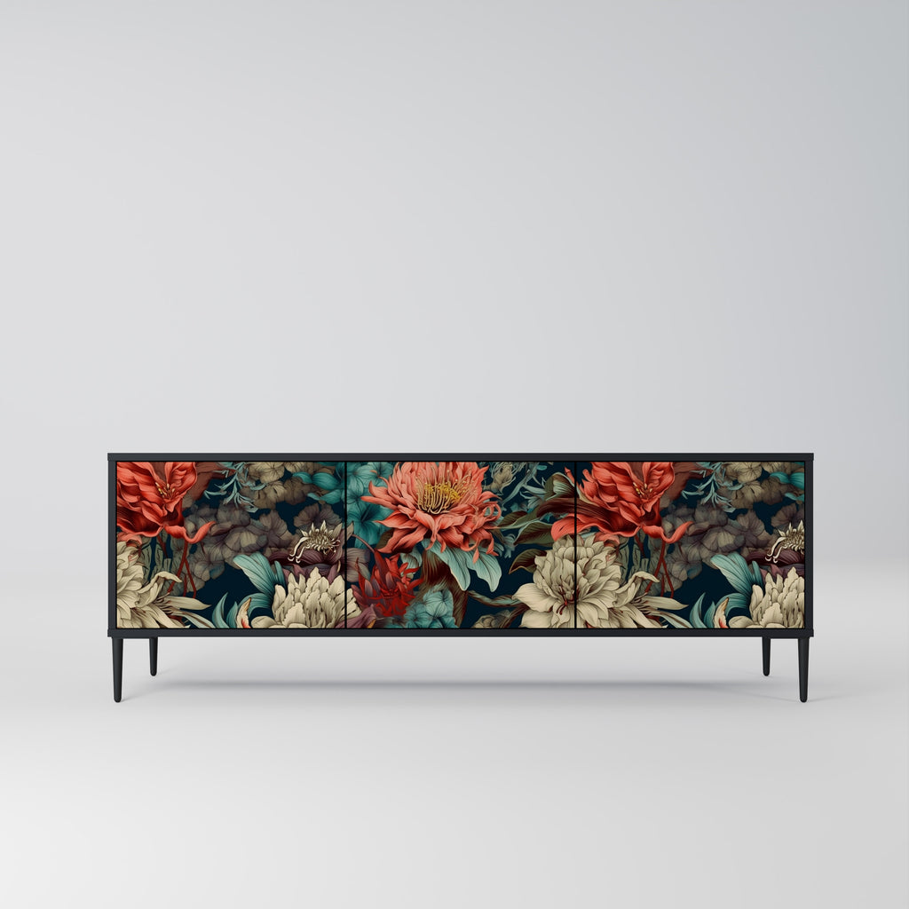 Mueble de TV de 3 puertas SPROUTING GRACE con acabado negro