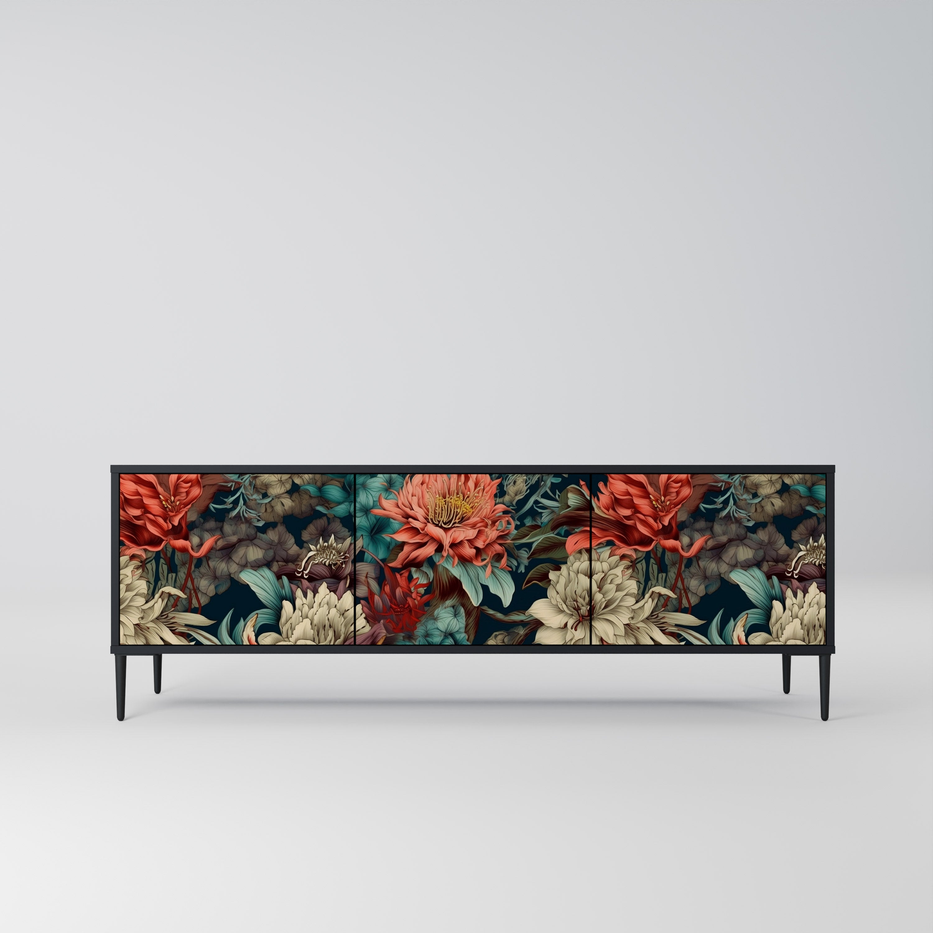 Mueble de TV de 3 puertas SPROUTING GRACE con acabado negro