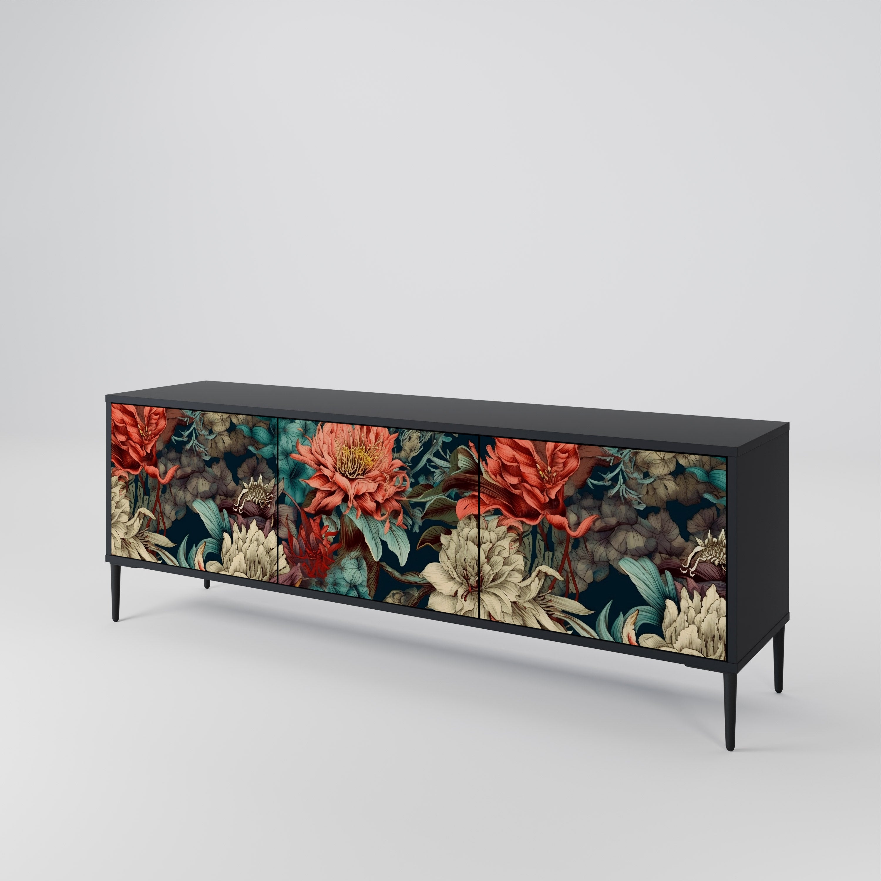 Mueble de TV de 3 puertas SPROUTING GRACE con acabado negro