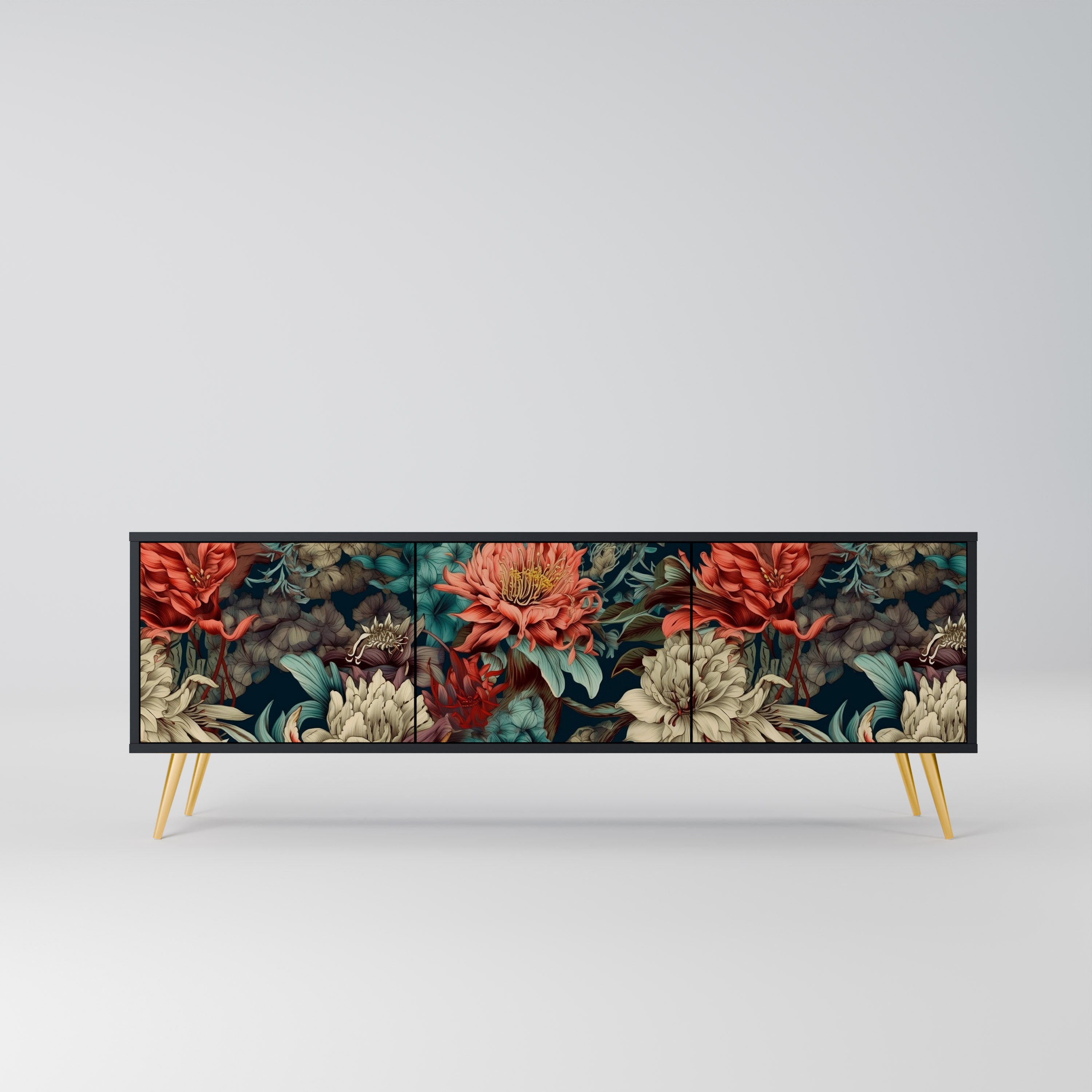 Mueble de TV de 3 puertas SPROUTING GRACE con acabado negro
