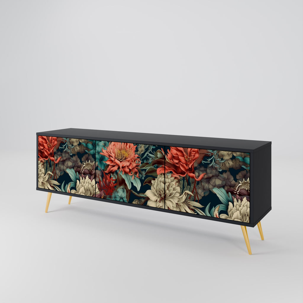 Mueble de TV de 3 puertas SPROUTING GRACE con acabado negro
