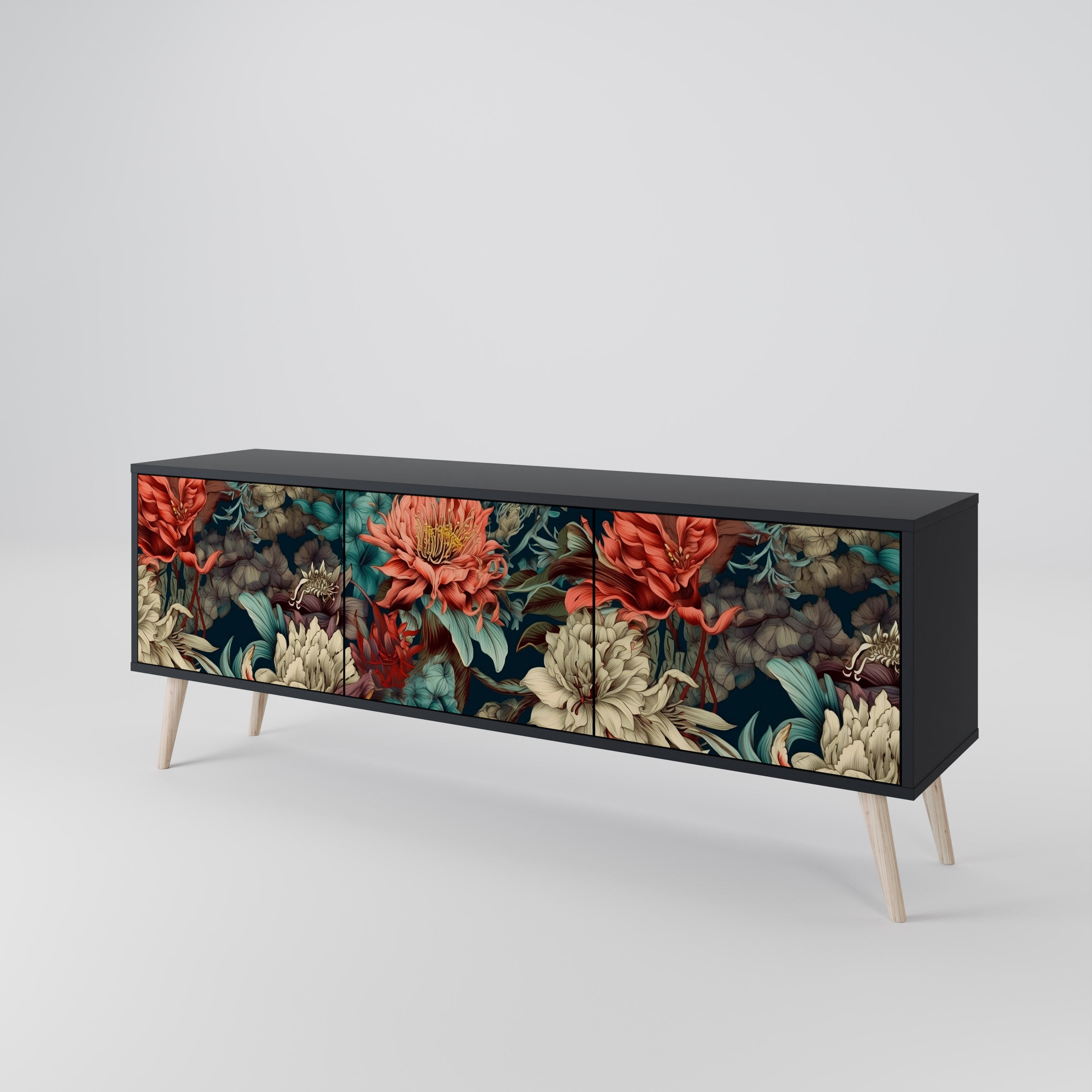 Mueble de TV de 3 puertas SPROUTING GRACE con acabado negro