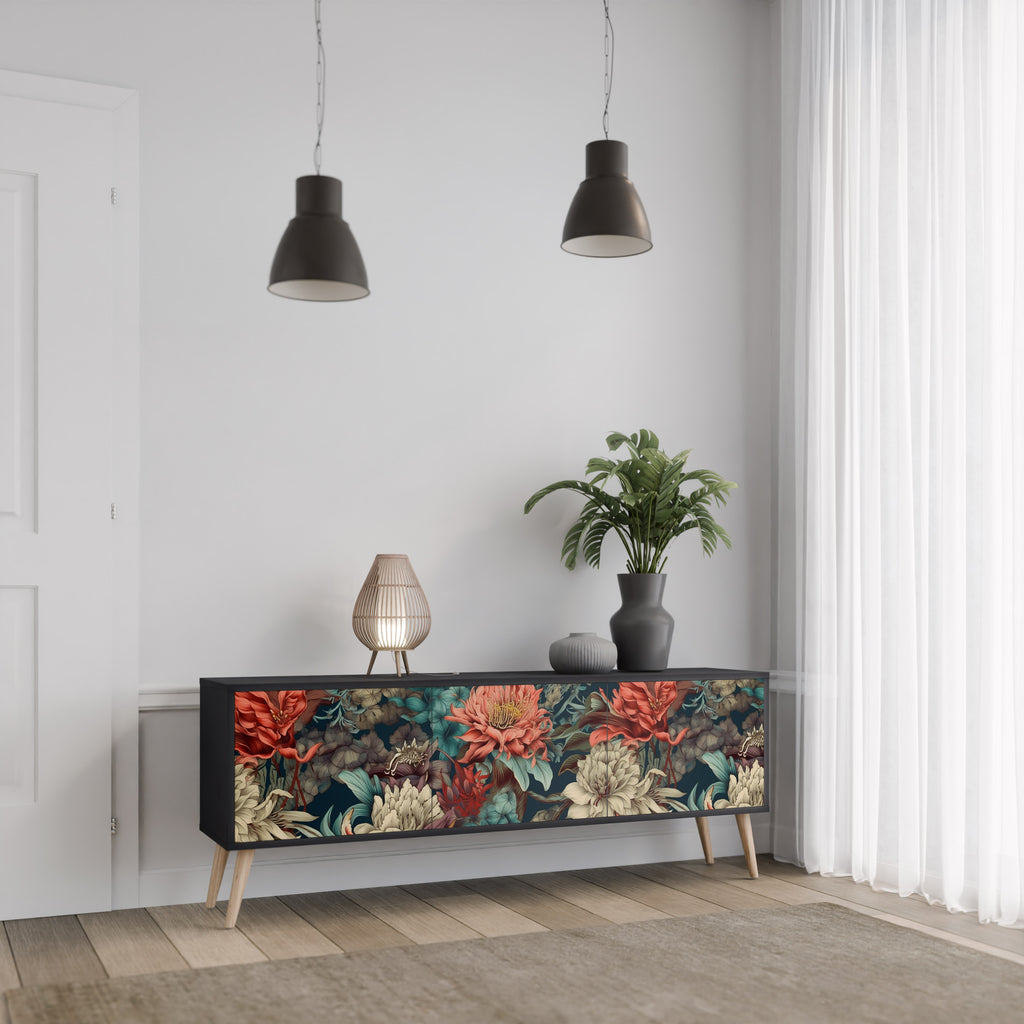 Mueble de TV de 3 puertas SPROUTING GRACE con acabado negro