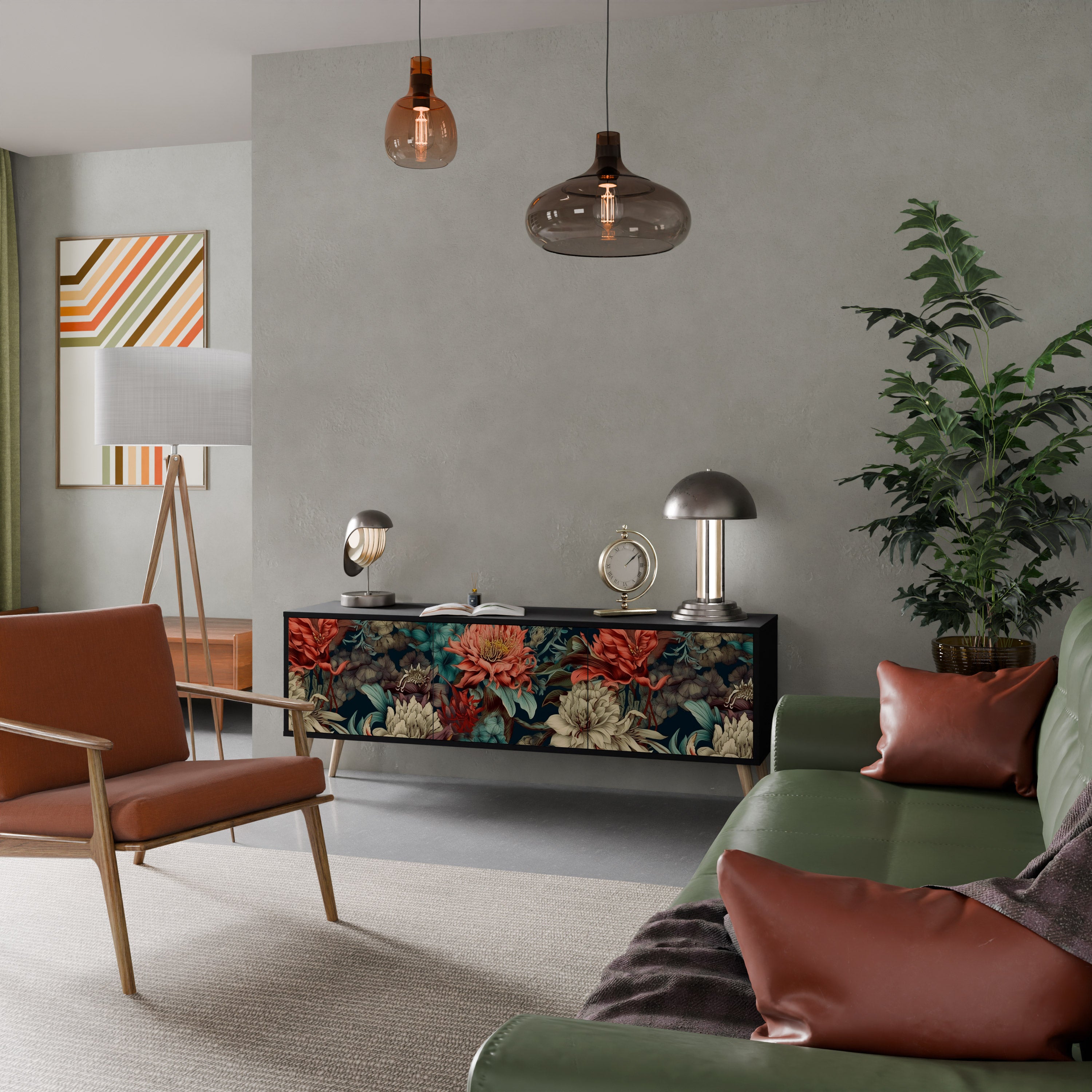 Mueble de TV de 3 puertas SPROUTING GRACE con acabado negro